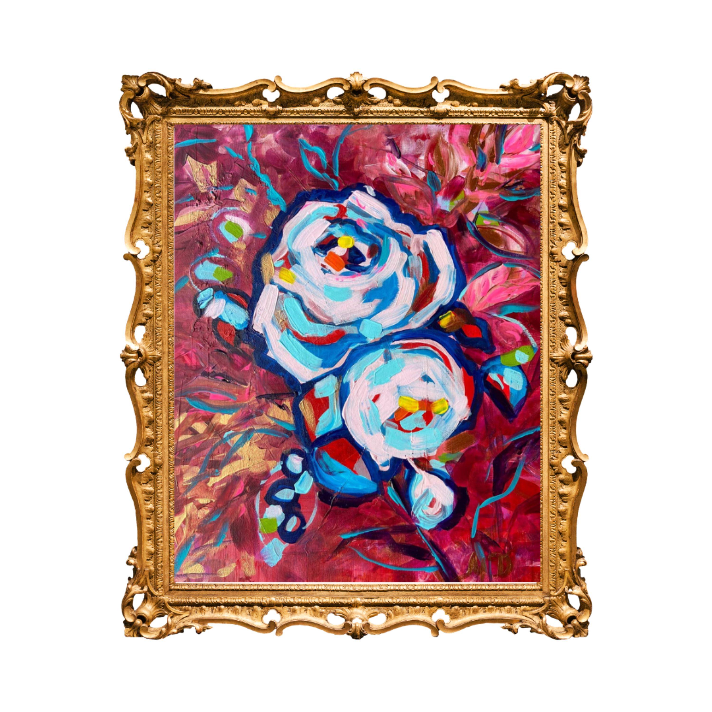 Roses in wine, Original painting by  Liudmila Shabazova - Impressionist Painting by Liudmila Shabazova 