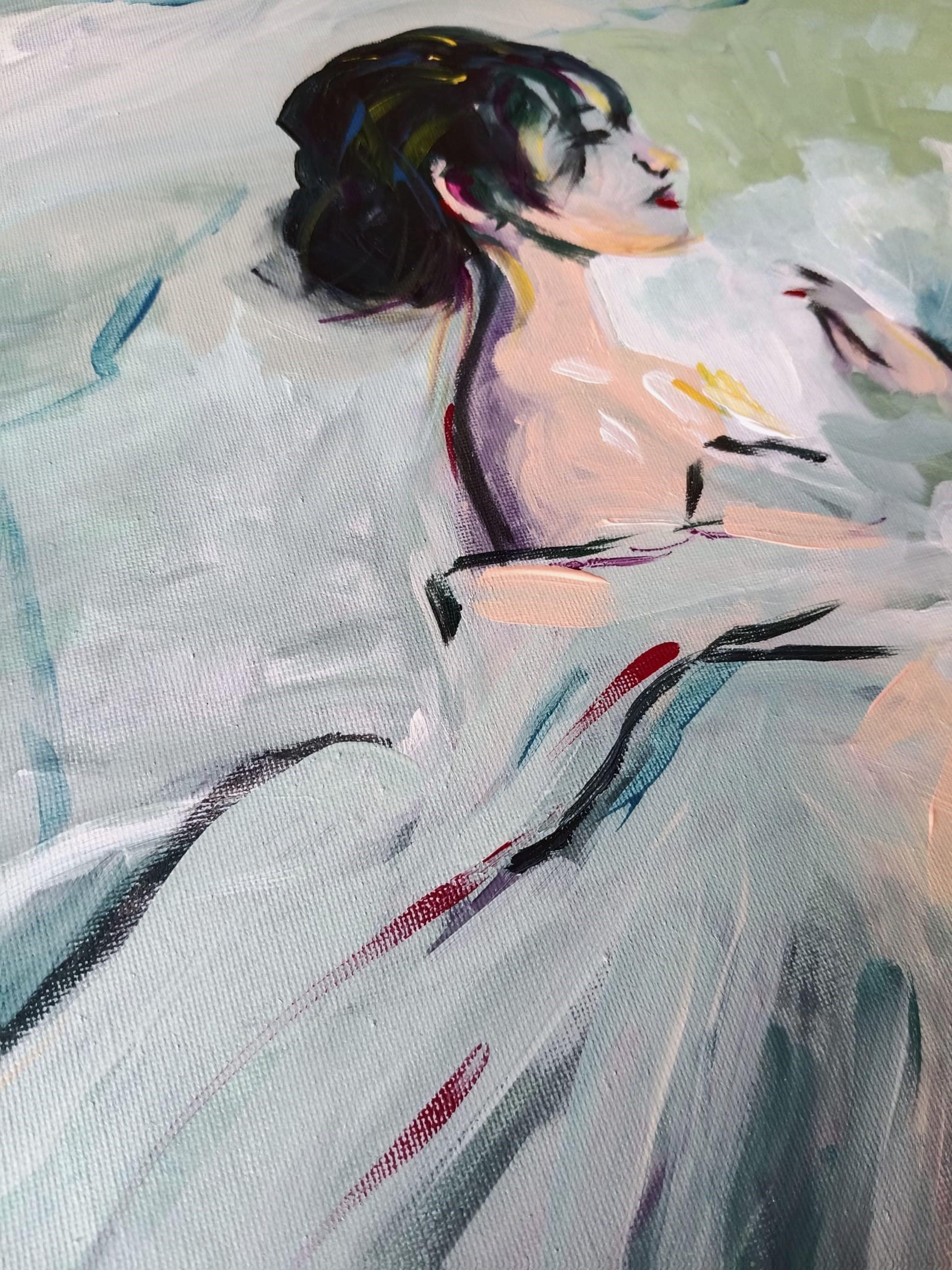 Shades of light and color combinations convey the gentle image of a young dancer.
She is light and weightless, it seems that she will jump and fly like a bird