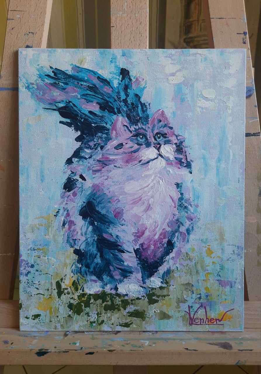 Lilas Cat. original painting - Painting by Liudmyla Panchylova