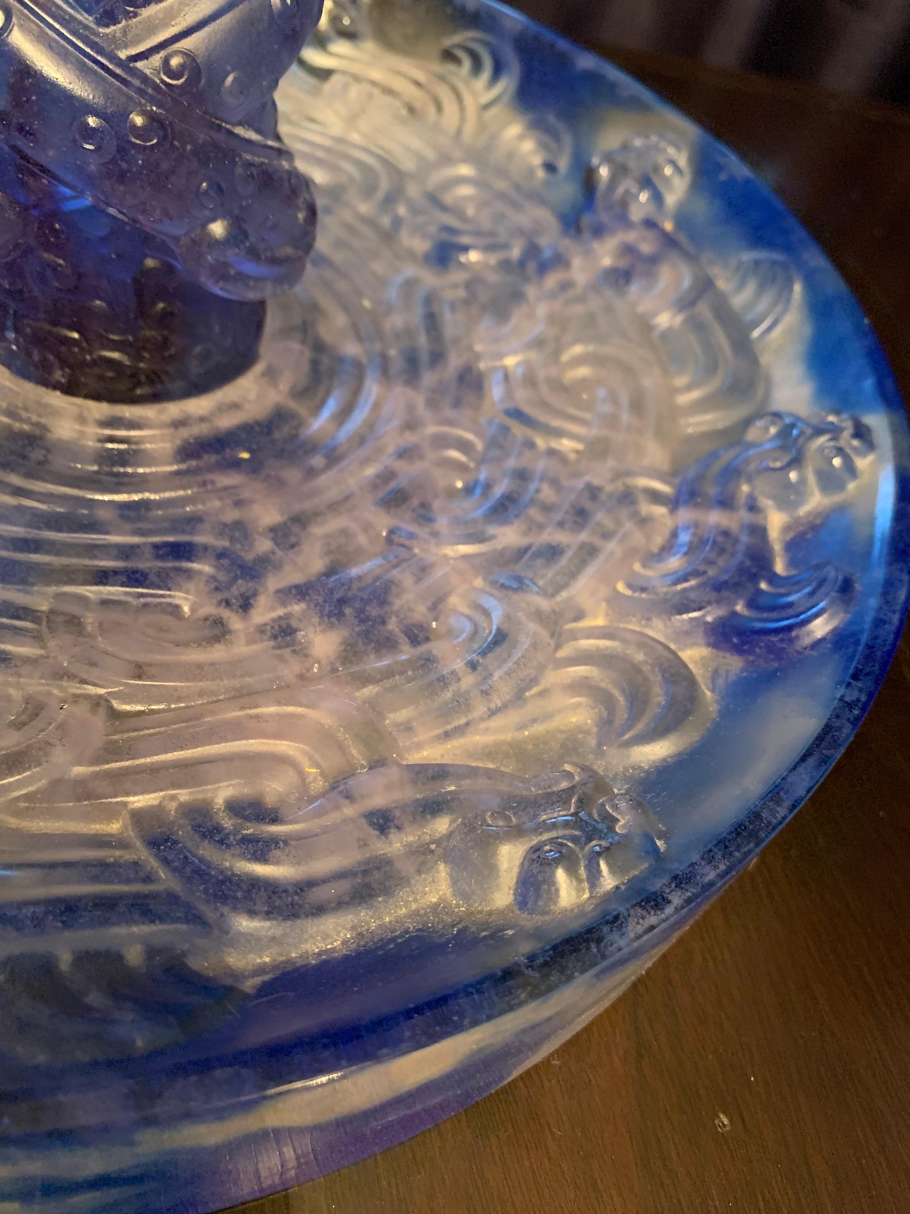 Liuli Fine Art Chinese Glass Sculpture “Holding Up Heaven” Blue and Purple For Sale 4