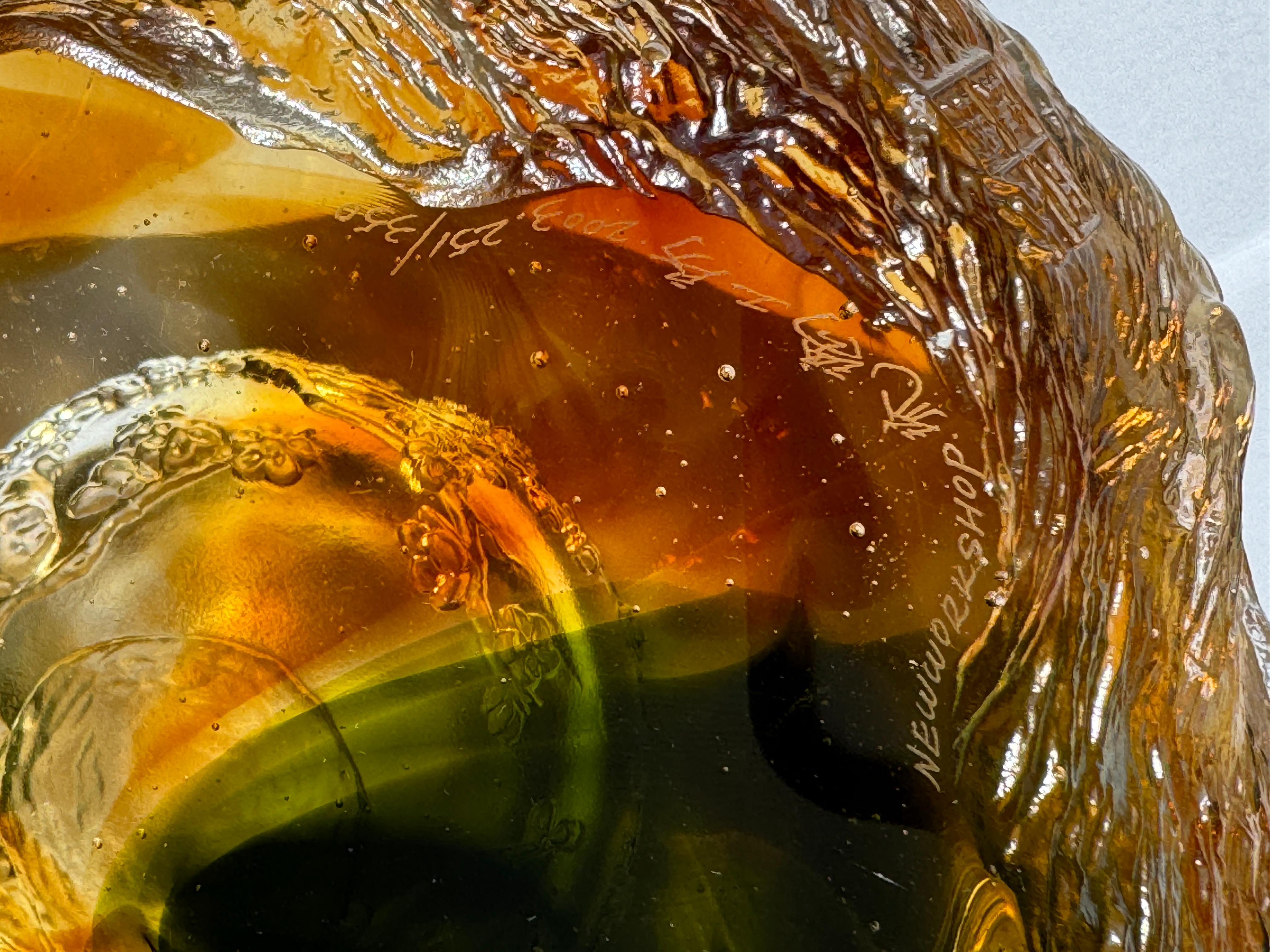 Crystal Amber Art Glass Vase Bowl - Sculpture by Liuli 