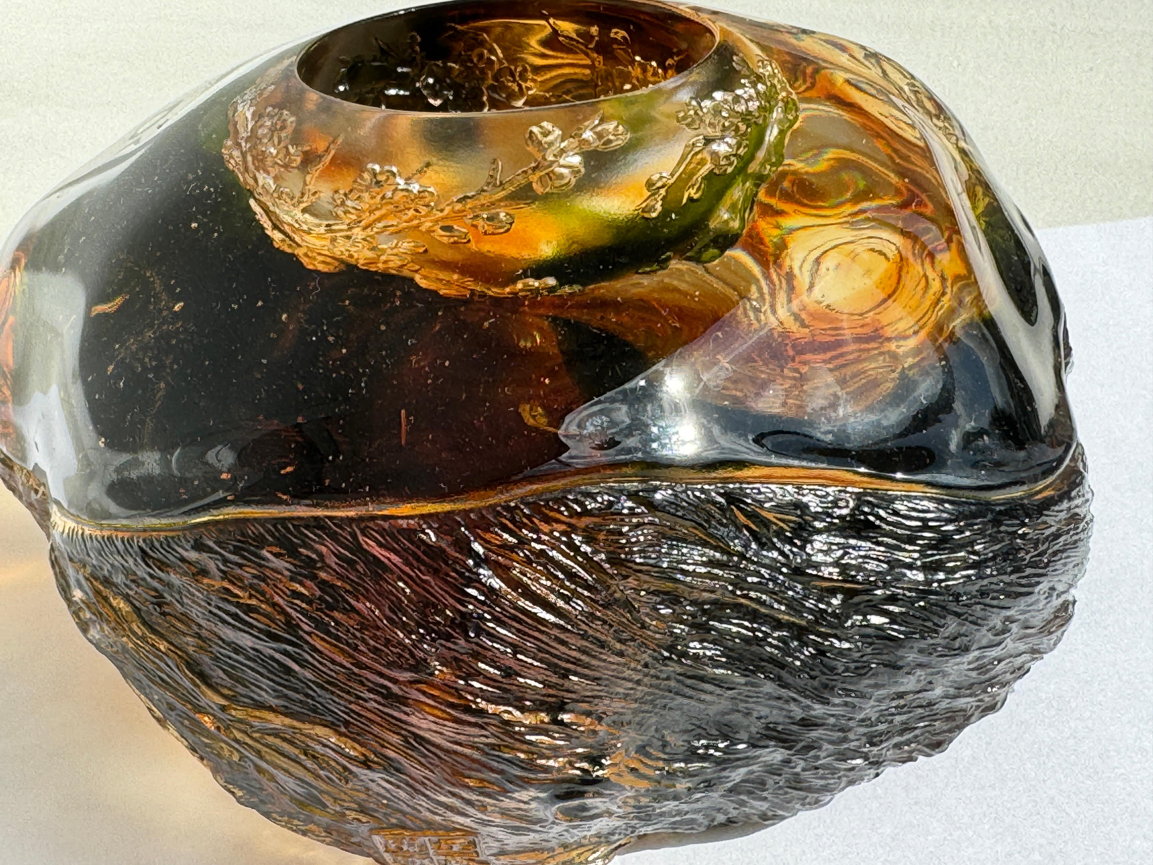 Crystal Amber Art Glass Vase Bowl For Sale 1
