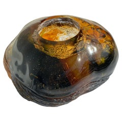 Crystal Amber Art Glass Vase Bowl 