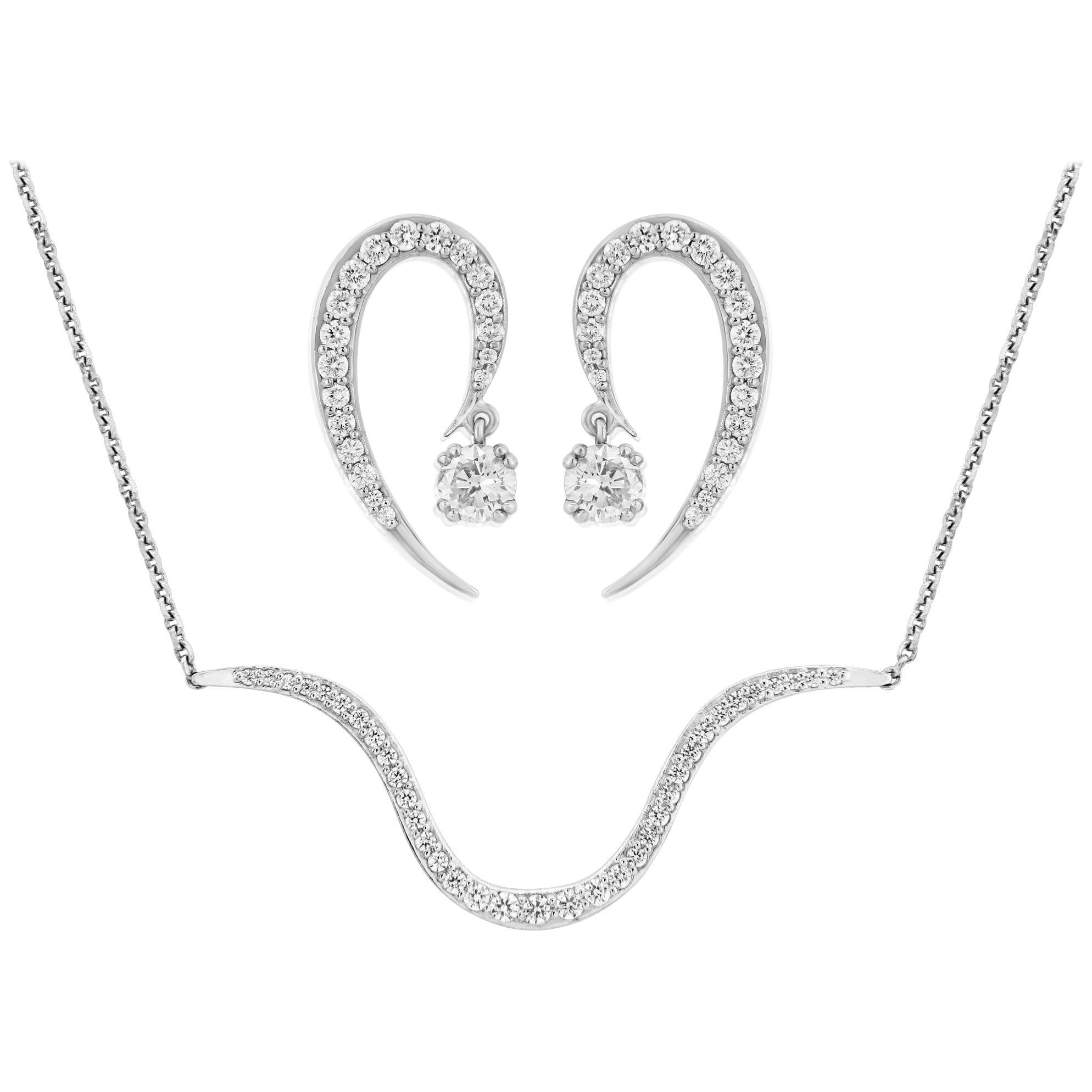 Liv Luttrell Curve Earrings and Contour Pendant White Diamonds and White Gold For Sale
