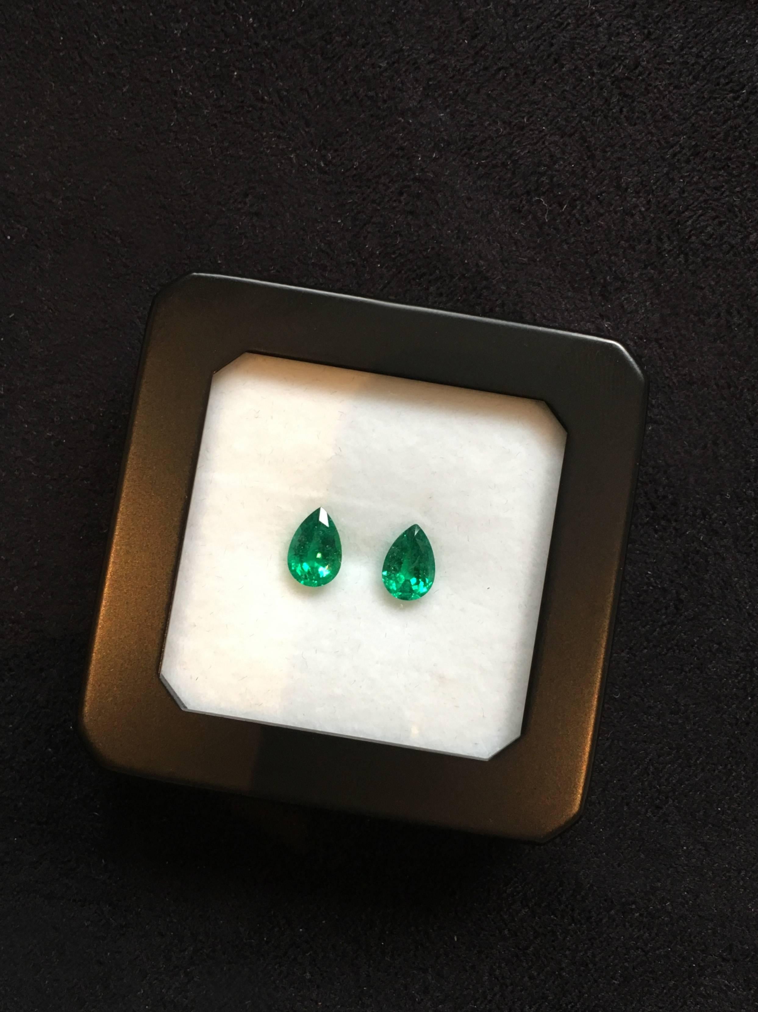 Pear Cut Liv Luttrell Full Curve White Gold and Diamond Emerald Earrings For Sale