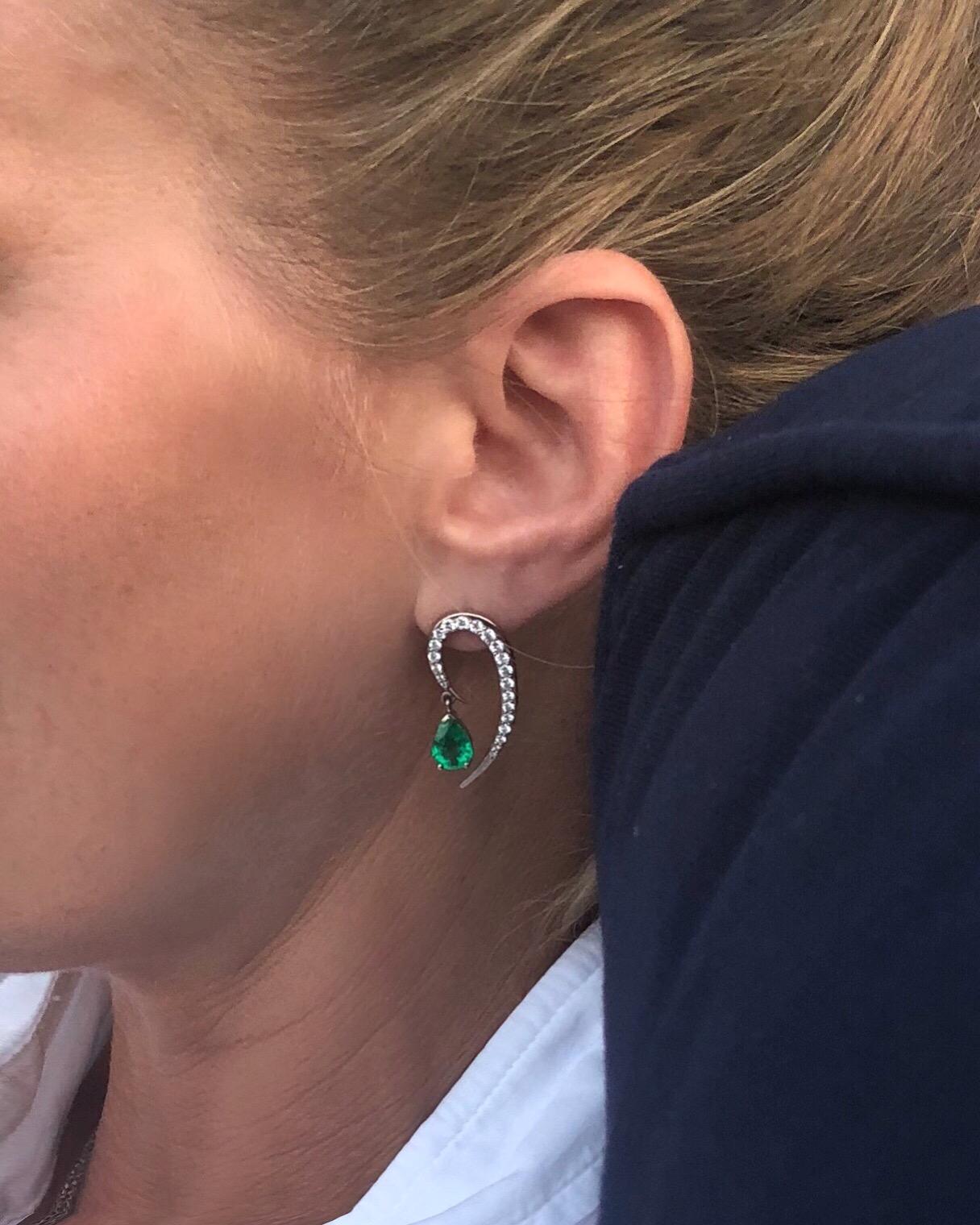Contemporary Liv Luttrell Full Curve White Gold and Diamond Emerald Earrings For Sale