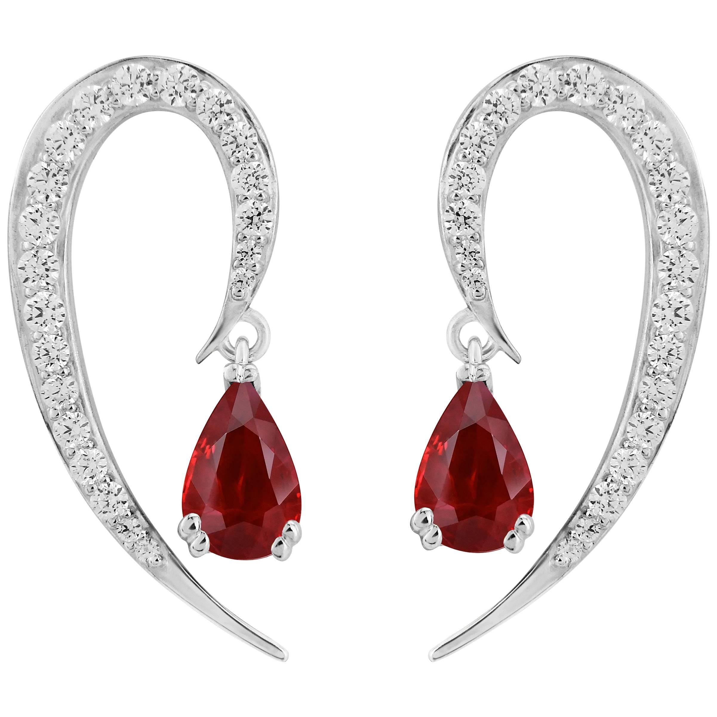 Liv Luttrell Full Curve White Gold and Diamond Ruby Earrings For Sale
