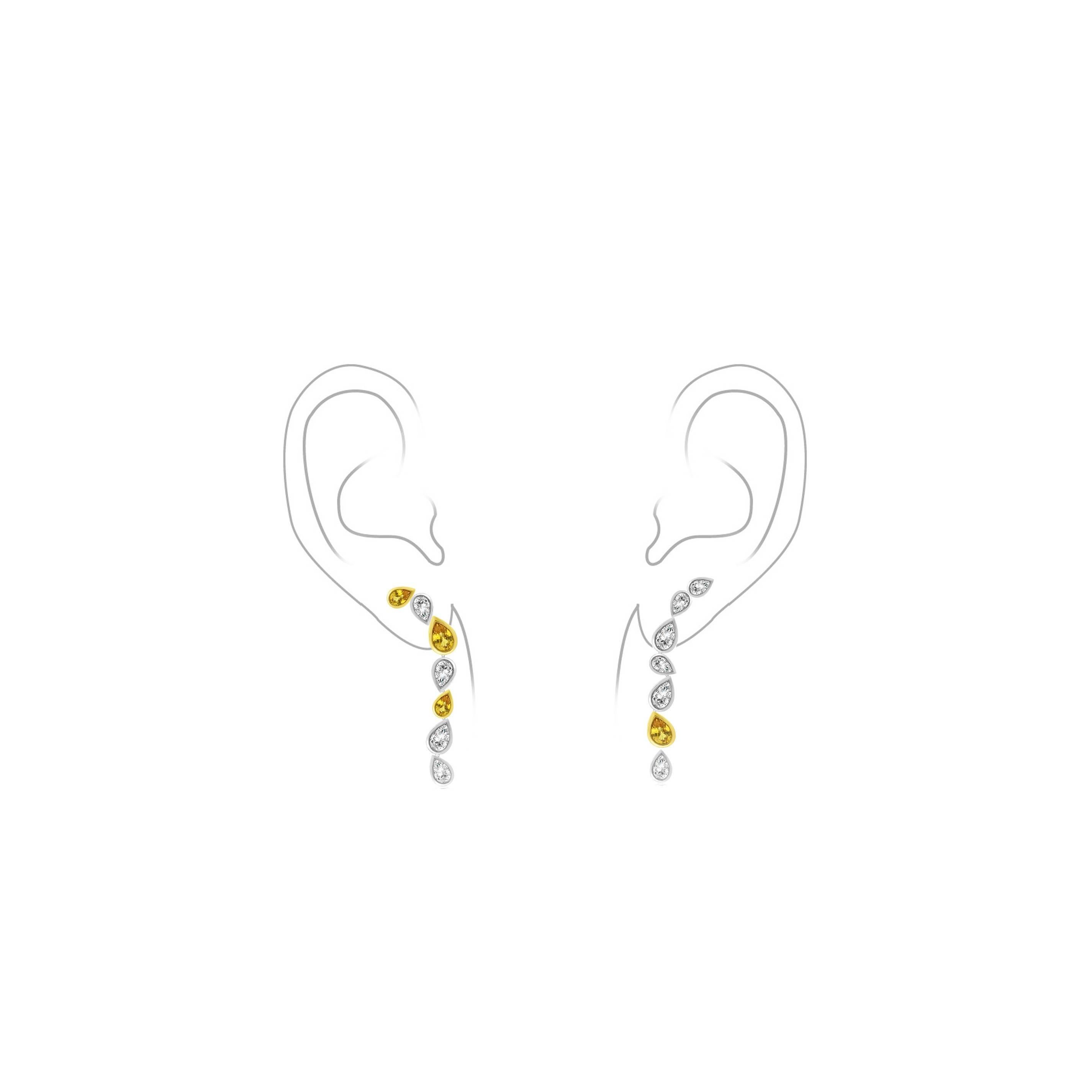 The stated price is the starting price for this piece.
Please don't hesitate to contact us to customise this design to your own specifications.

These earrings have been designed to tilt naturally up the ear lobe, each pear shaped stone in these