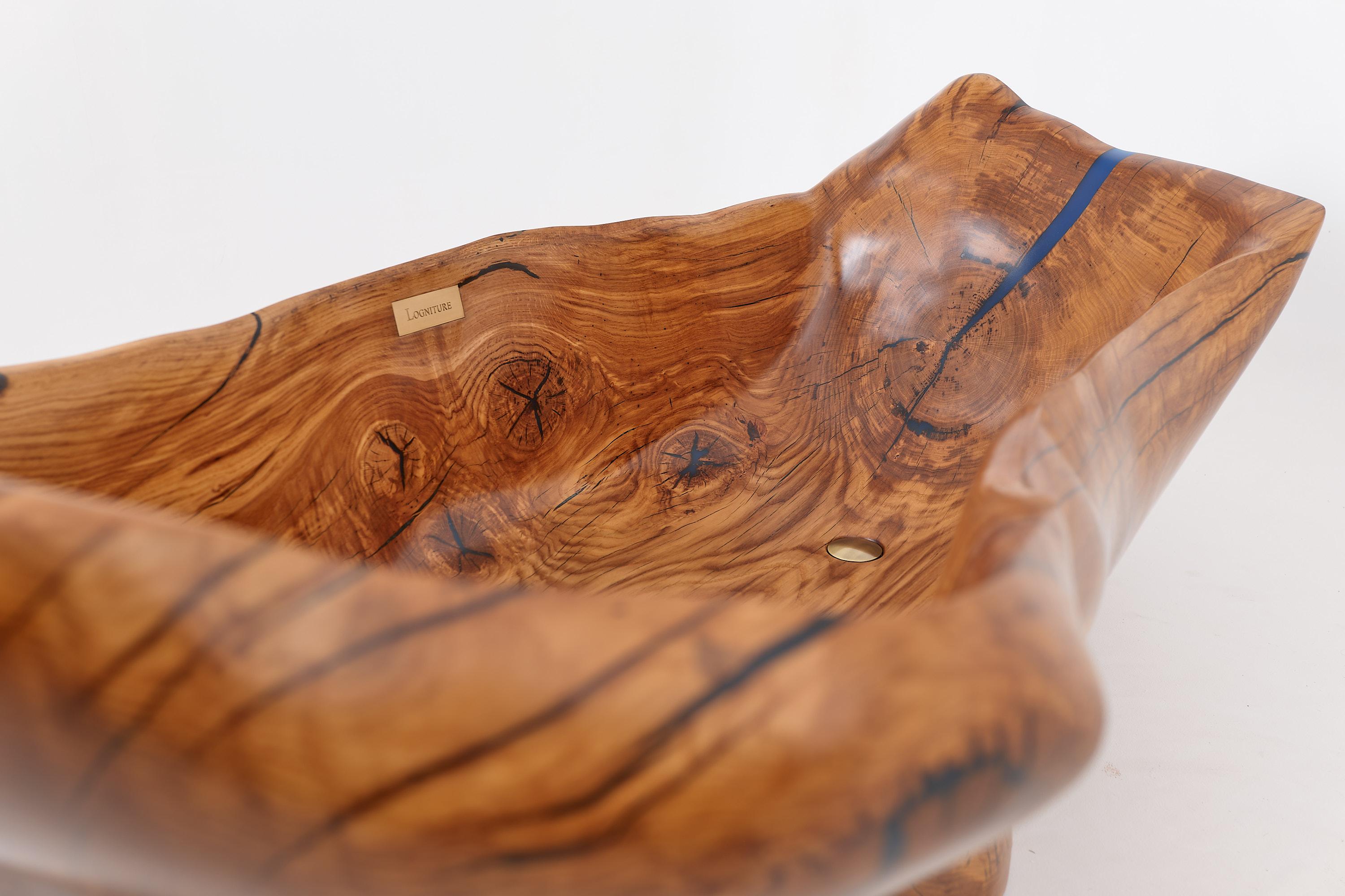Live Edge Bathtub Carved from Single Piece of Wood, Fully Functional, Logniture For Sale 4