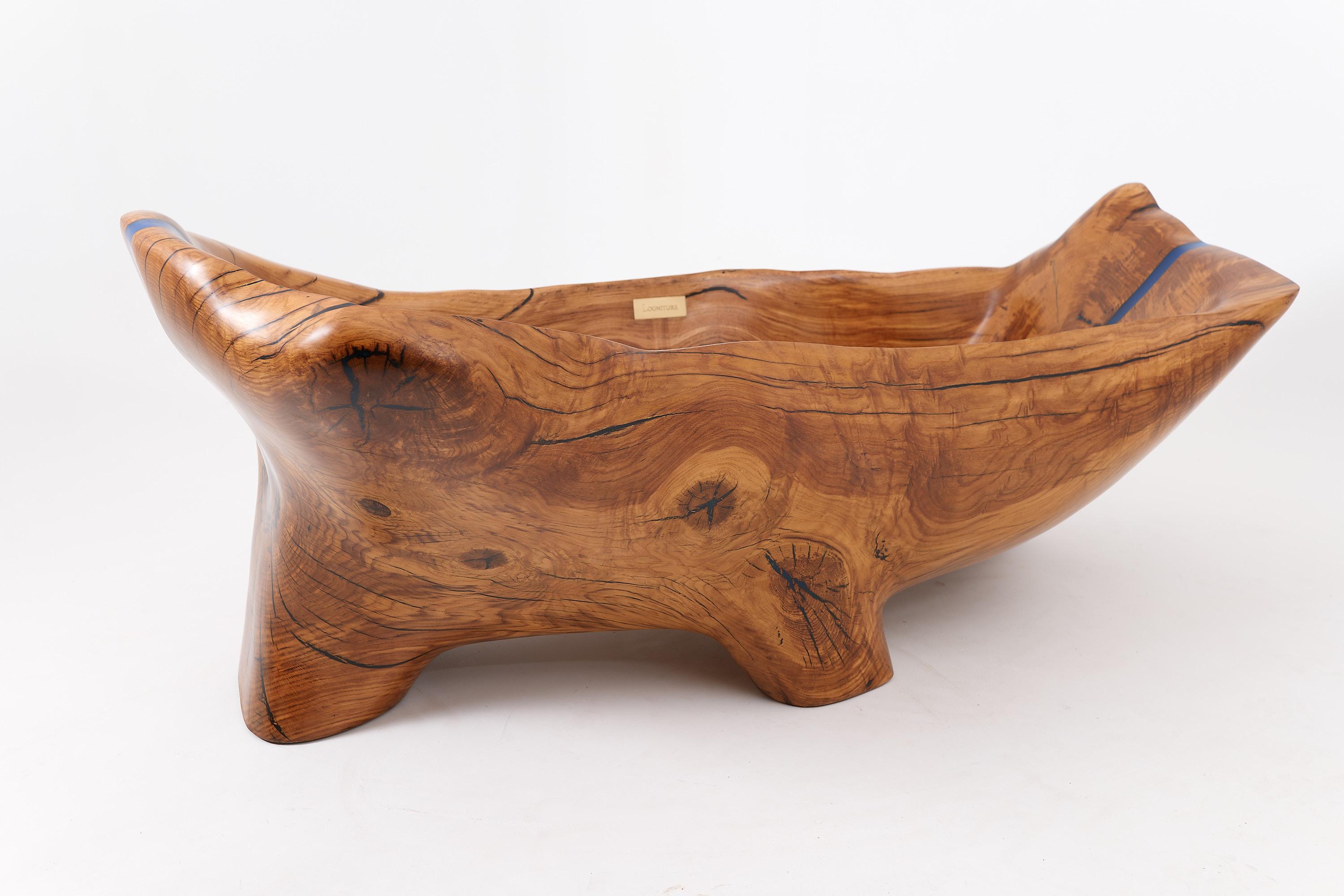 Live Edge Bathtub Carved from Single Piece of Wood, Fully Functional, Logniture For Sale 5