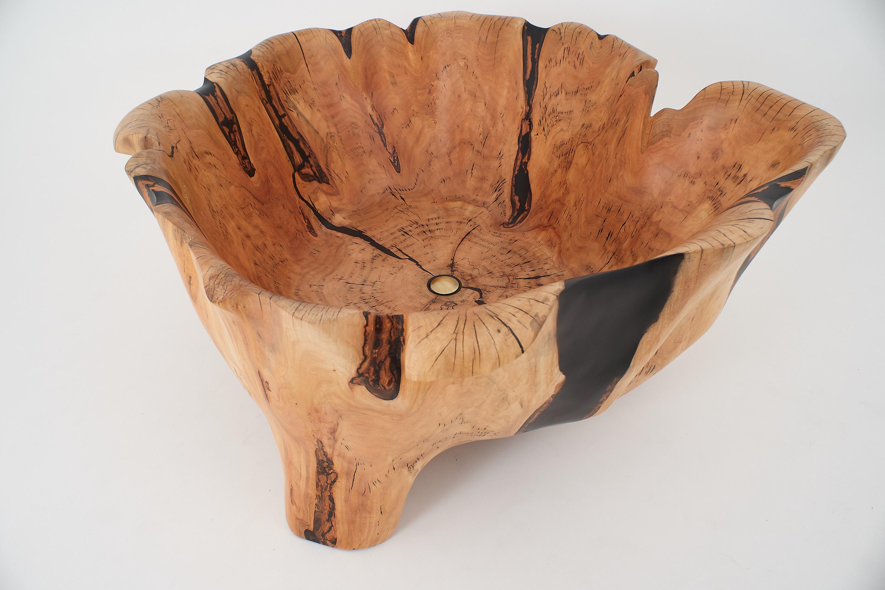 Live Edge Bathtub Carved from Single Piece of Wood, Fully Functional, Logniture For Sale 9