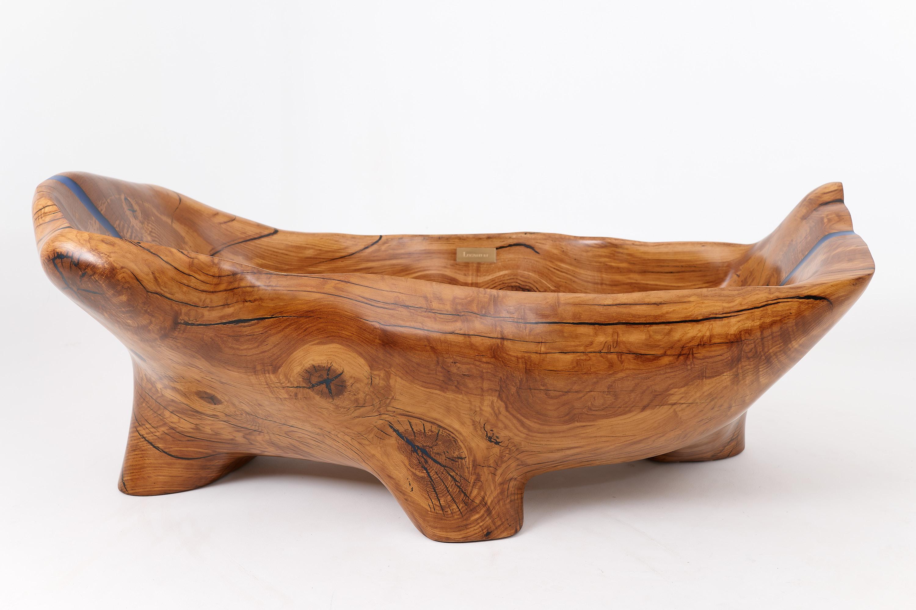 Live Edge Bathtub Carved from Single Piece of Wood, Fully Functional, Logniture For Sale 9