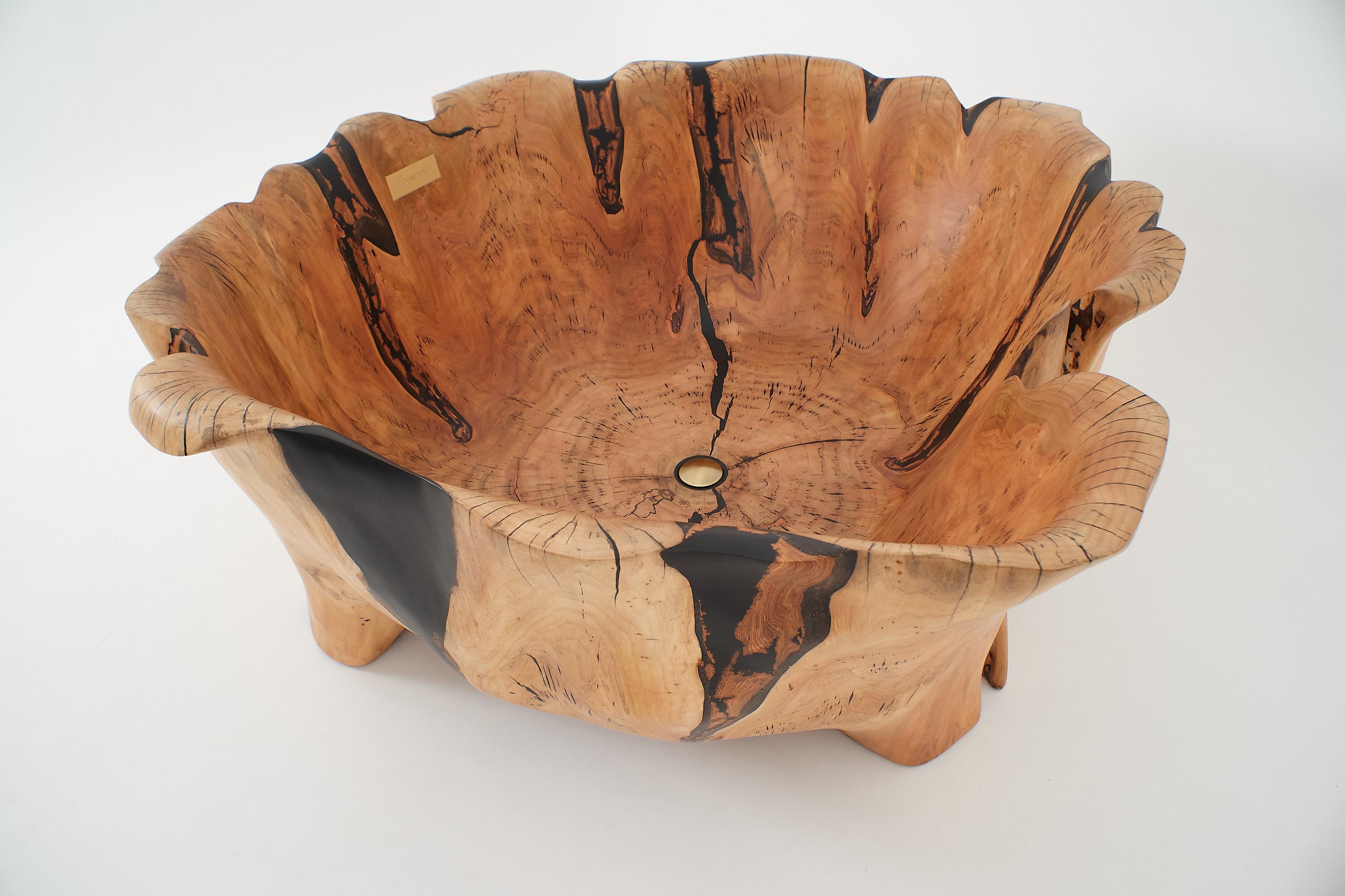 Live Edge Bathtub Carved from Single Piece of Wood, Fully Functional, Logniture For Sale 10