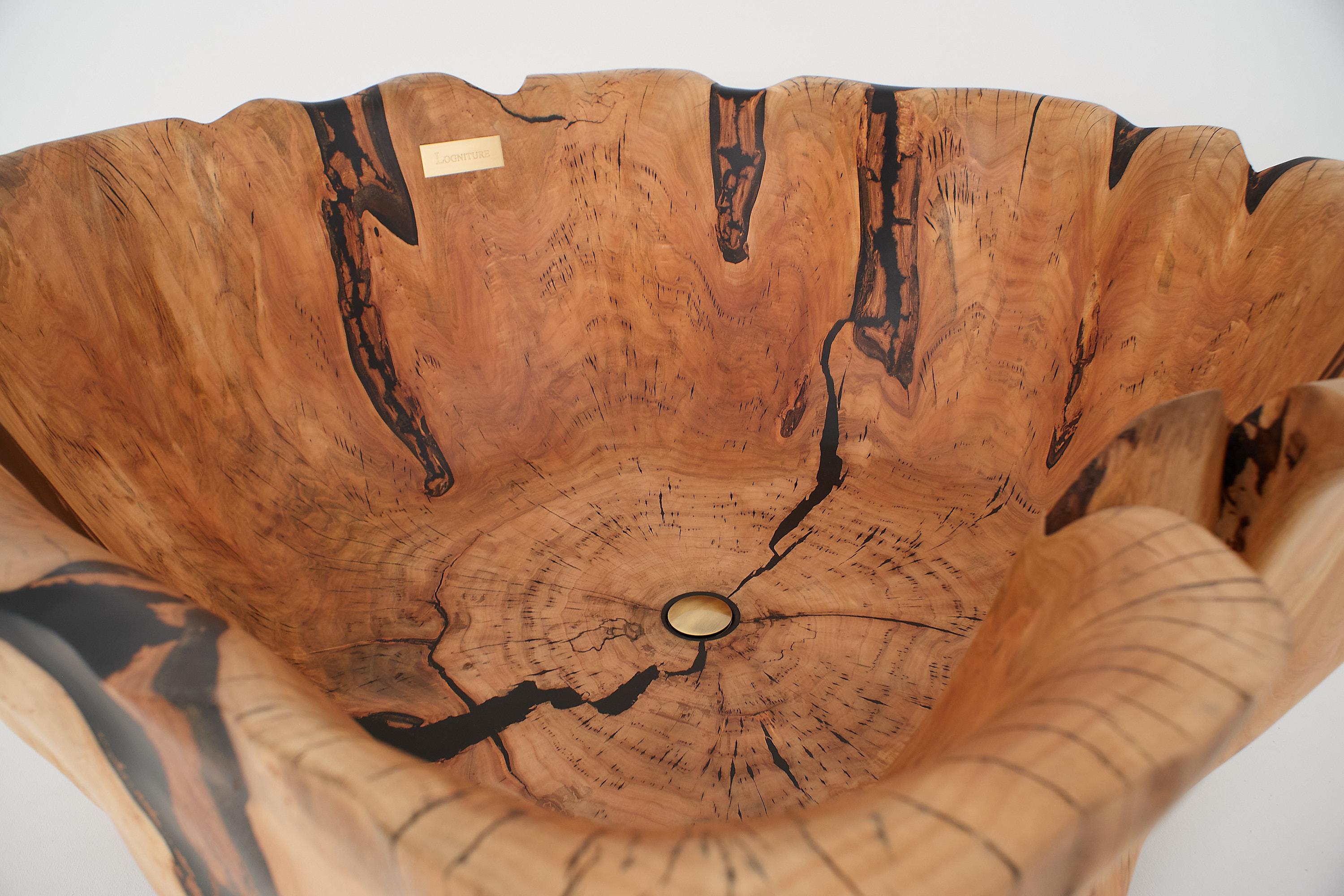 Organic Modern Live Edge Bathtub Carved from Single Piece of Wood, Fully Functional, Logniture For Sale