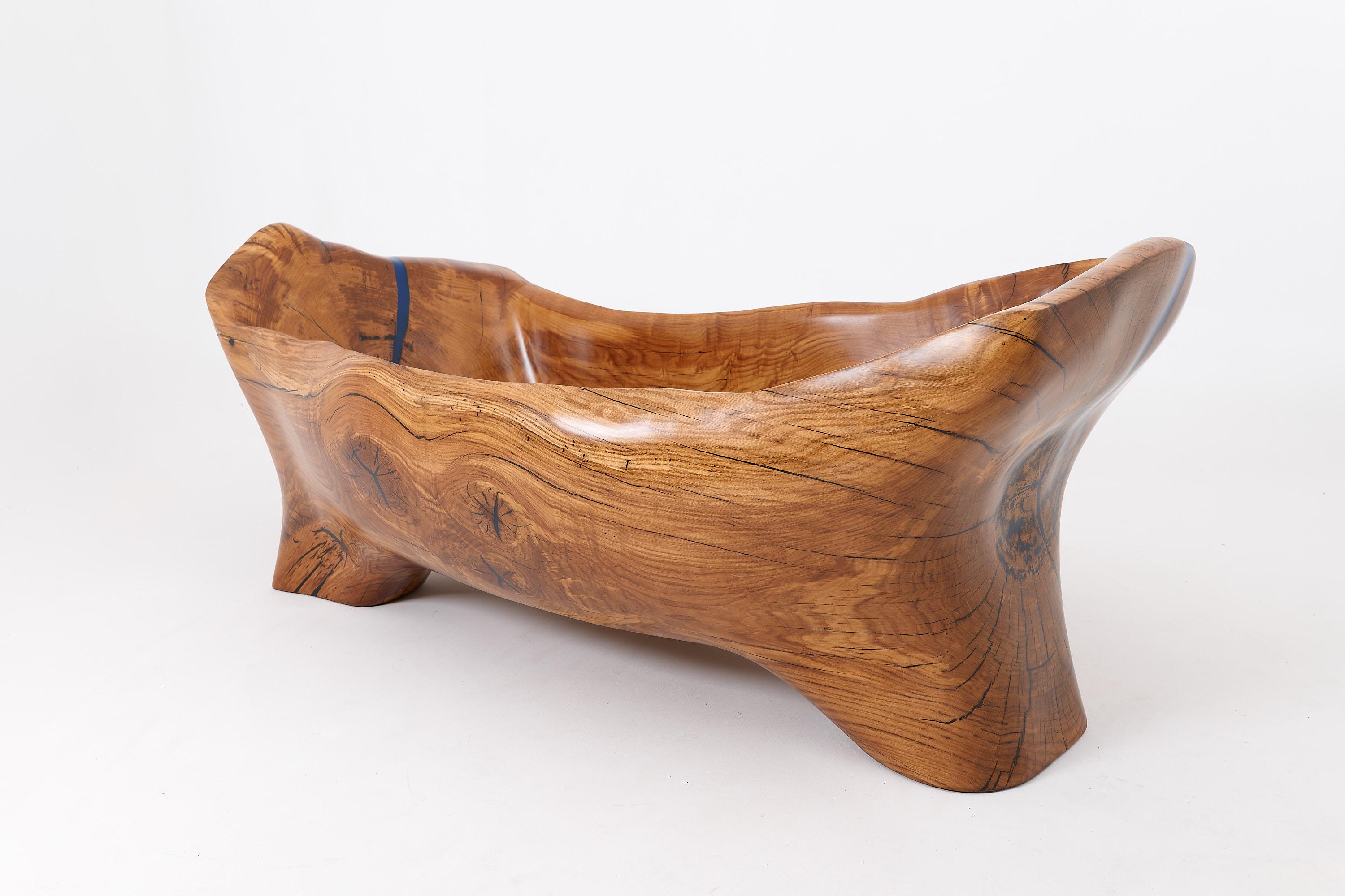Organic Modern Live Edge Bathtub Carved from Single Piece of Wood, Fully Functional, Logniture For Sale