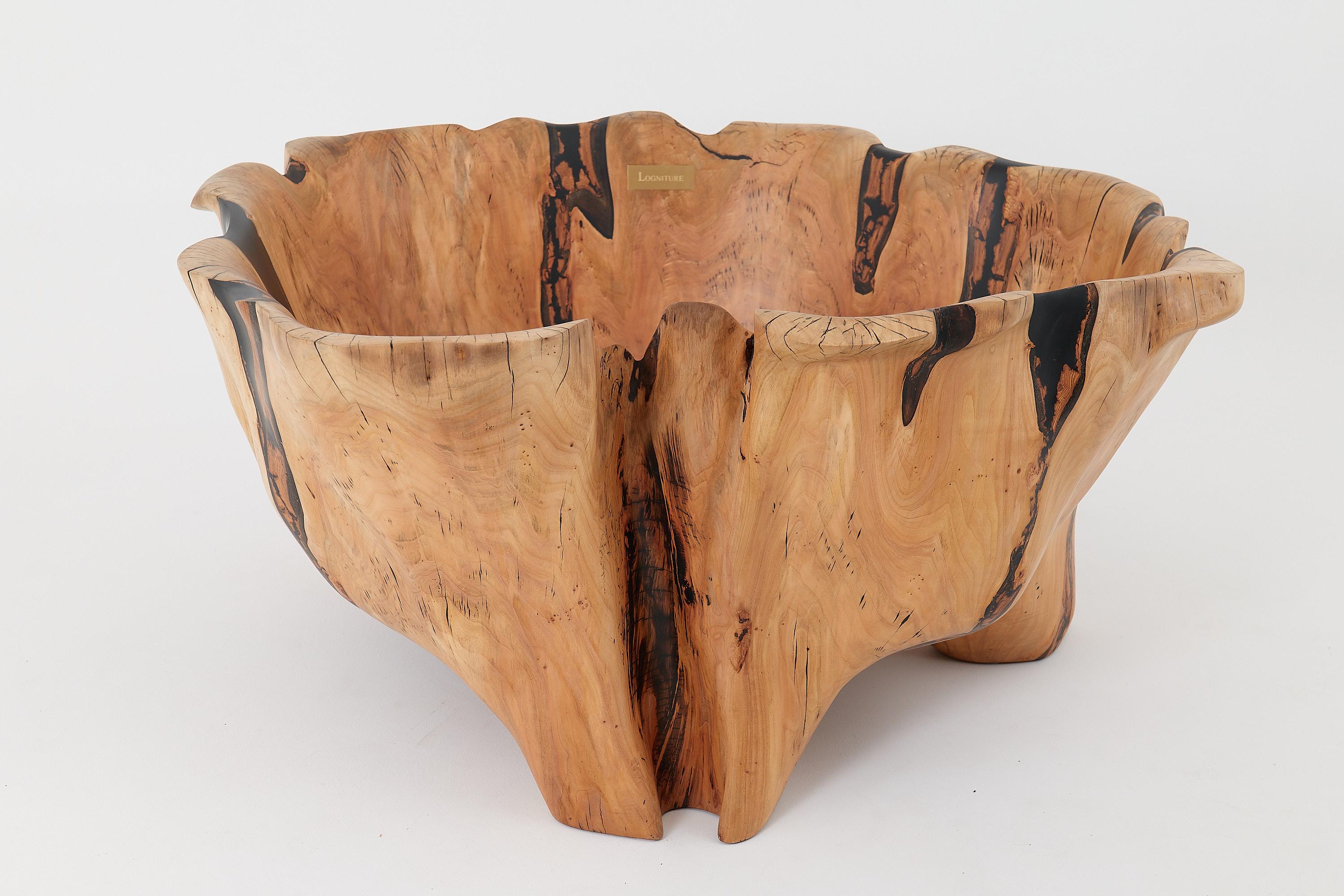 Croatian Live Edge Bathtub Carved from Single Piece of Wood, Fully Functional, Logniture For Sale
