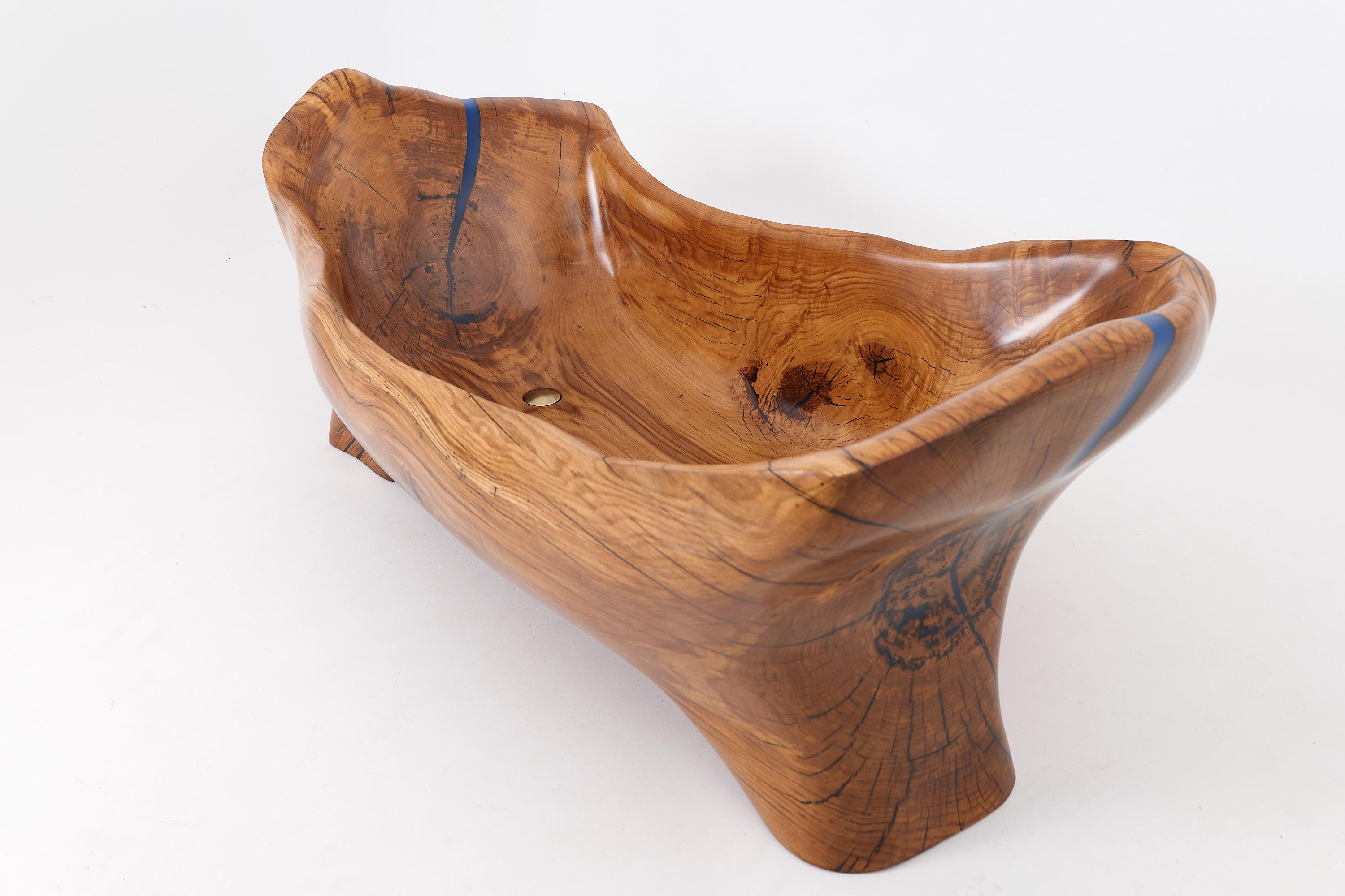 Croatian Live Edge Bathtub Carved from Single Piece of Wood, Fully Functional, Logniture For Sale