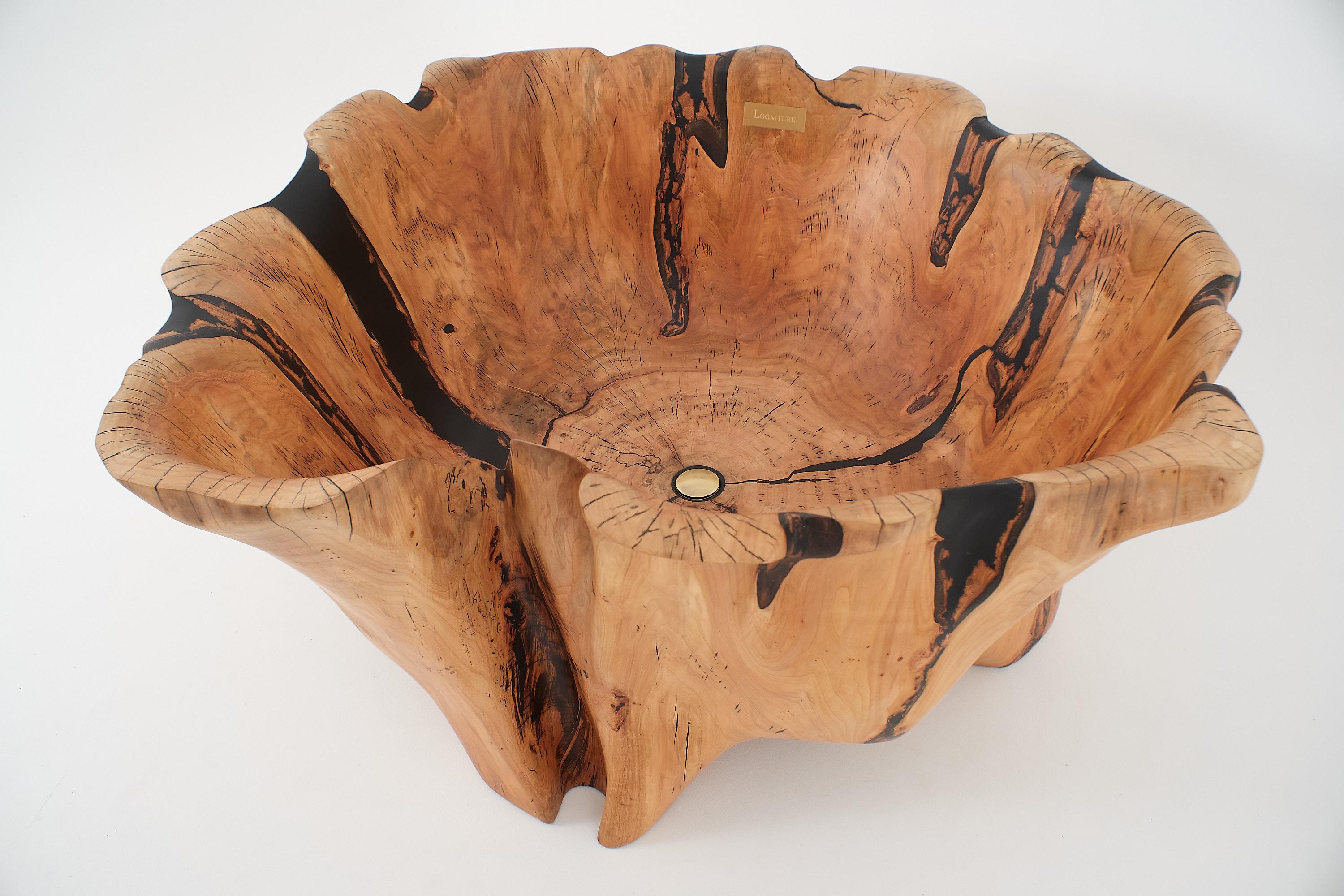 Live Edge Bathtub Carved from Single Piece of Wood, Fully Functional, Logniture For Sale