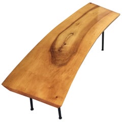 Live Edge Birch Bench or Coffee Table with Iron Legs from Germany Midcentury