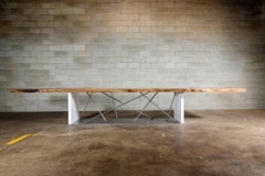 Black Walnut Dining Conference Table live edge with Cambria Quartz Base