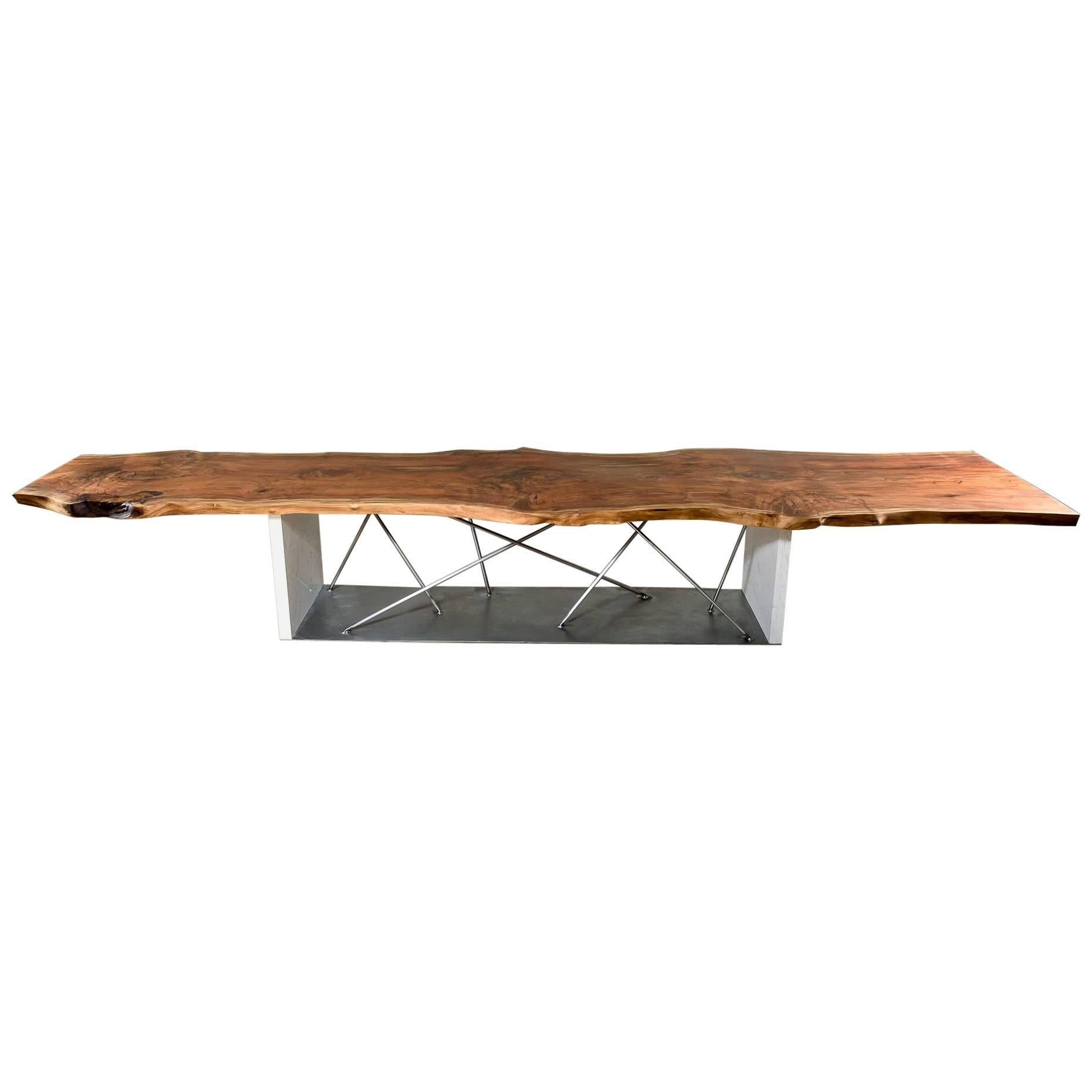 Black Walnut Dining Conference Table live edge with Cambria Quartz Base