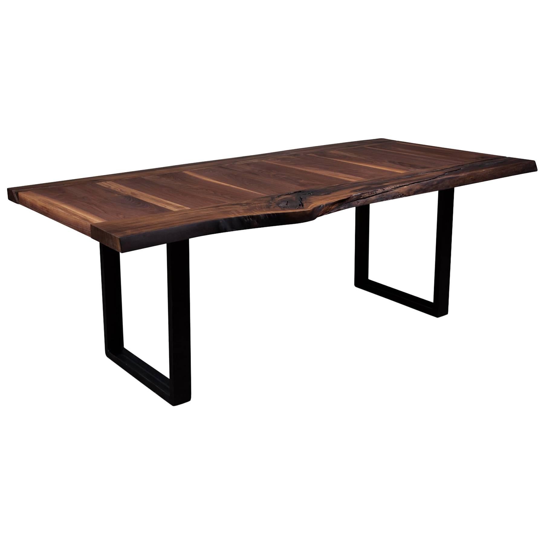 Black Walnut Dining Table live edge ''La Transversé'' on Steel For Sale