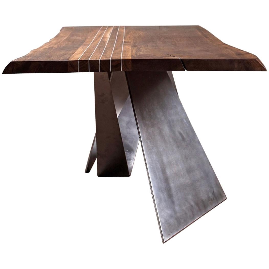 Black Walnut Dining Table live edge with Aluminium Inserts For Sale