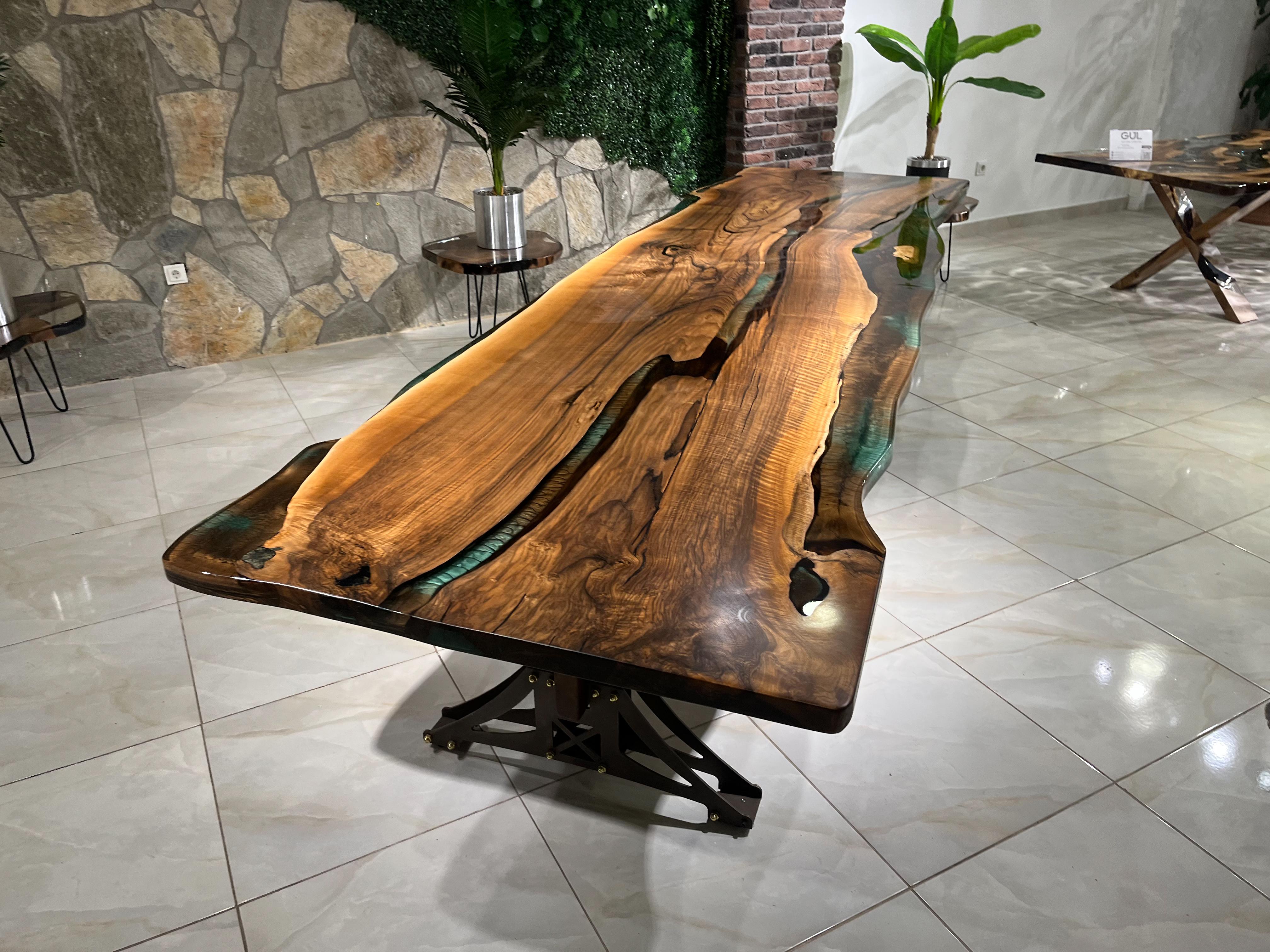 Modern Live Edge Black Walnut Epoxy Resin Dining & Conference Room Table For Sale