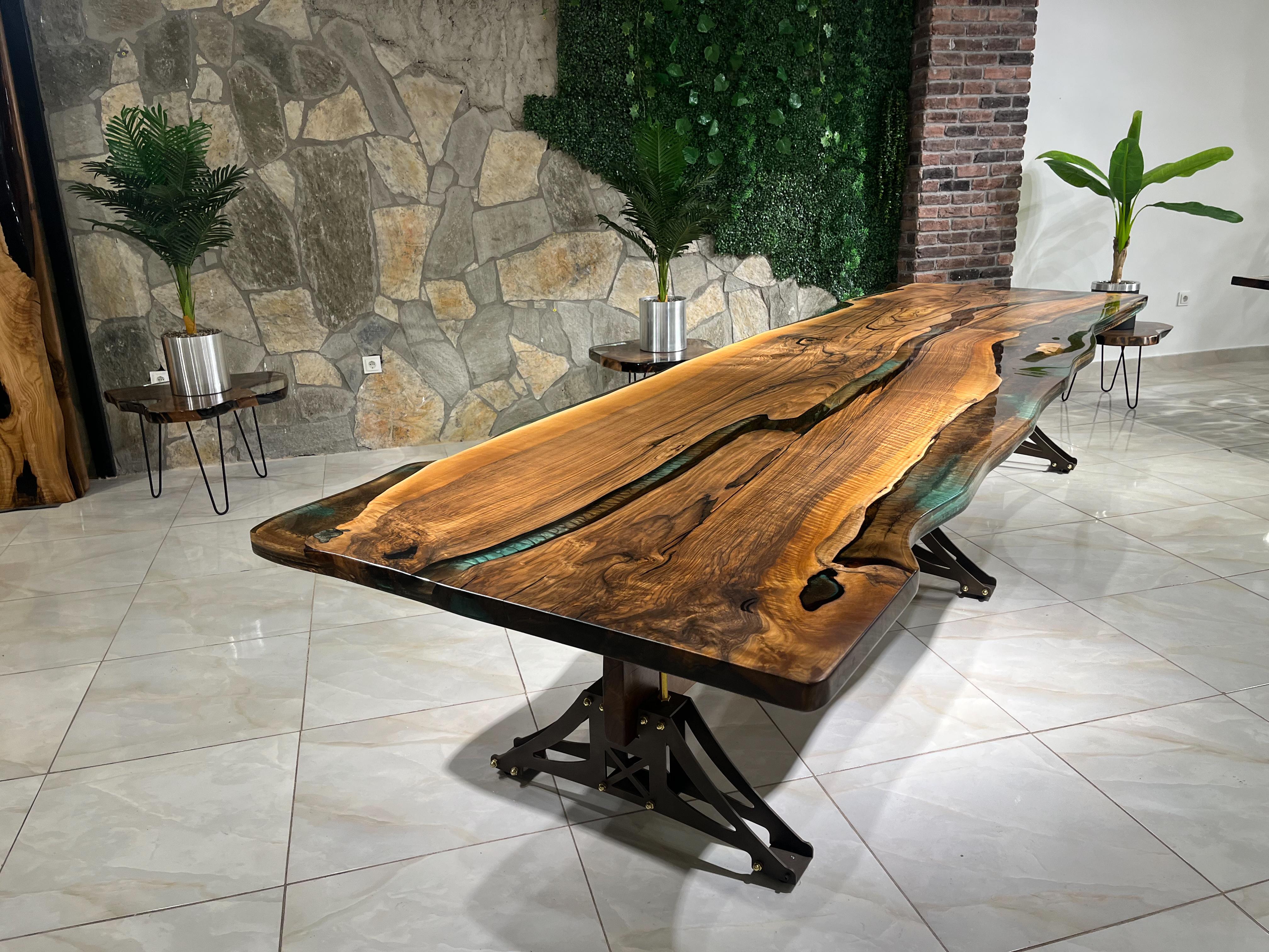 Contemporary Live Edge Black Walnut Epoxy Resin Dining & Conference Room Table For Sale