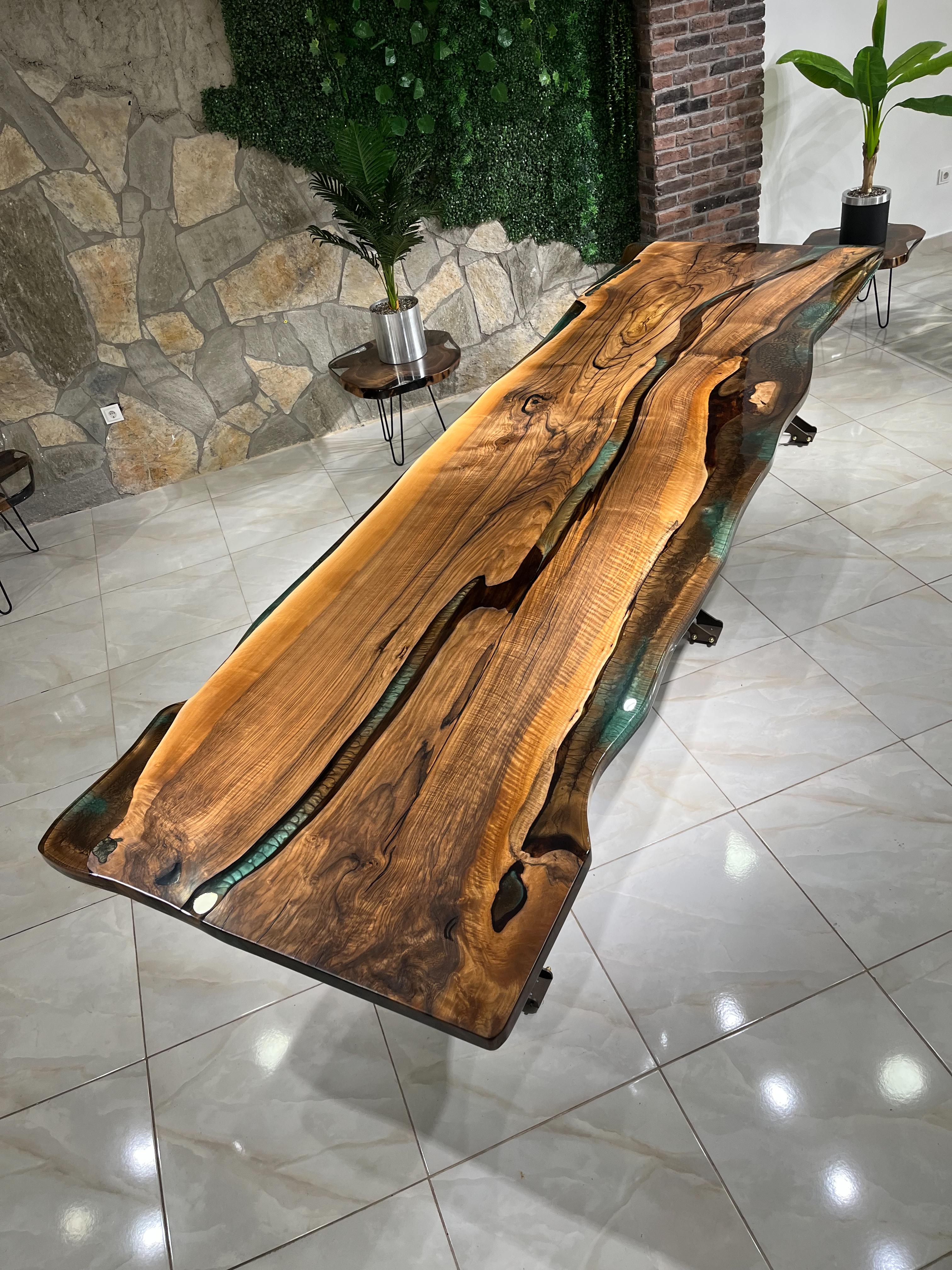Live Edge Black Walnut Epoxy Resin Dining & Conference Room Table For Sale 1