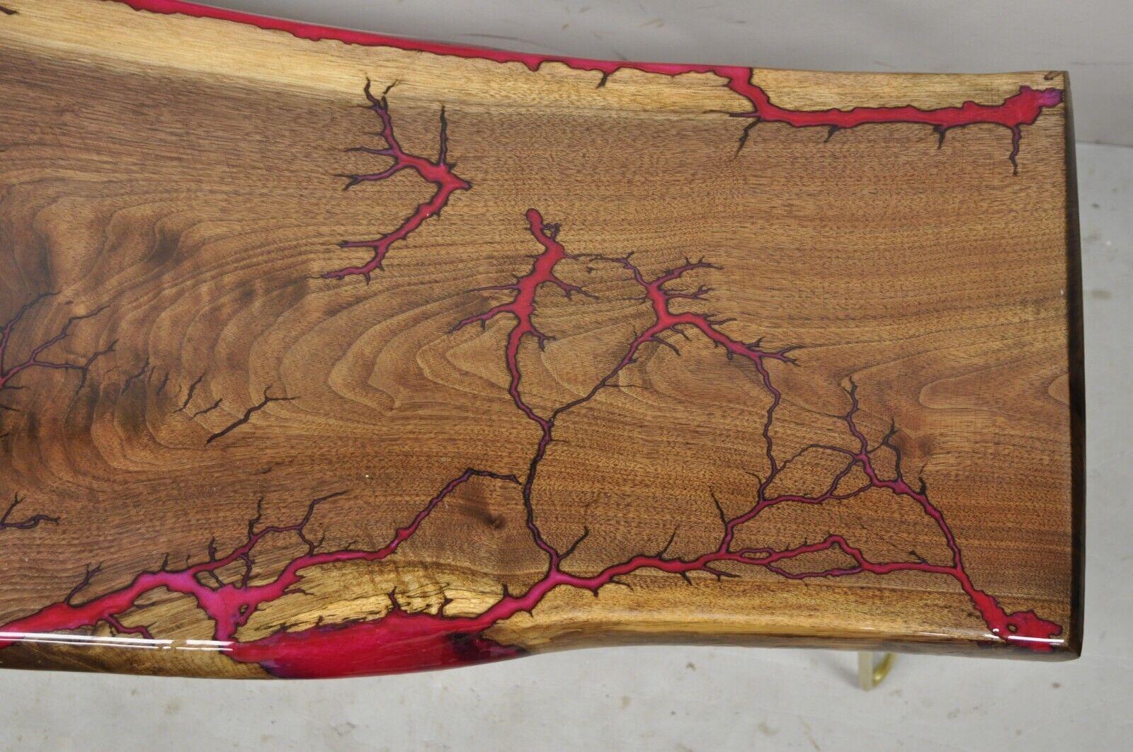 Epoxy Resin Live Edge Black Walnut Surfboard Coffee Table Red Resin Lacquer Hairpin Legs For Sale