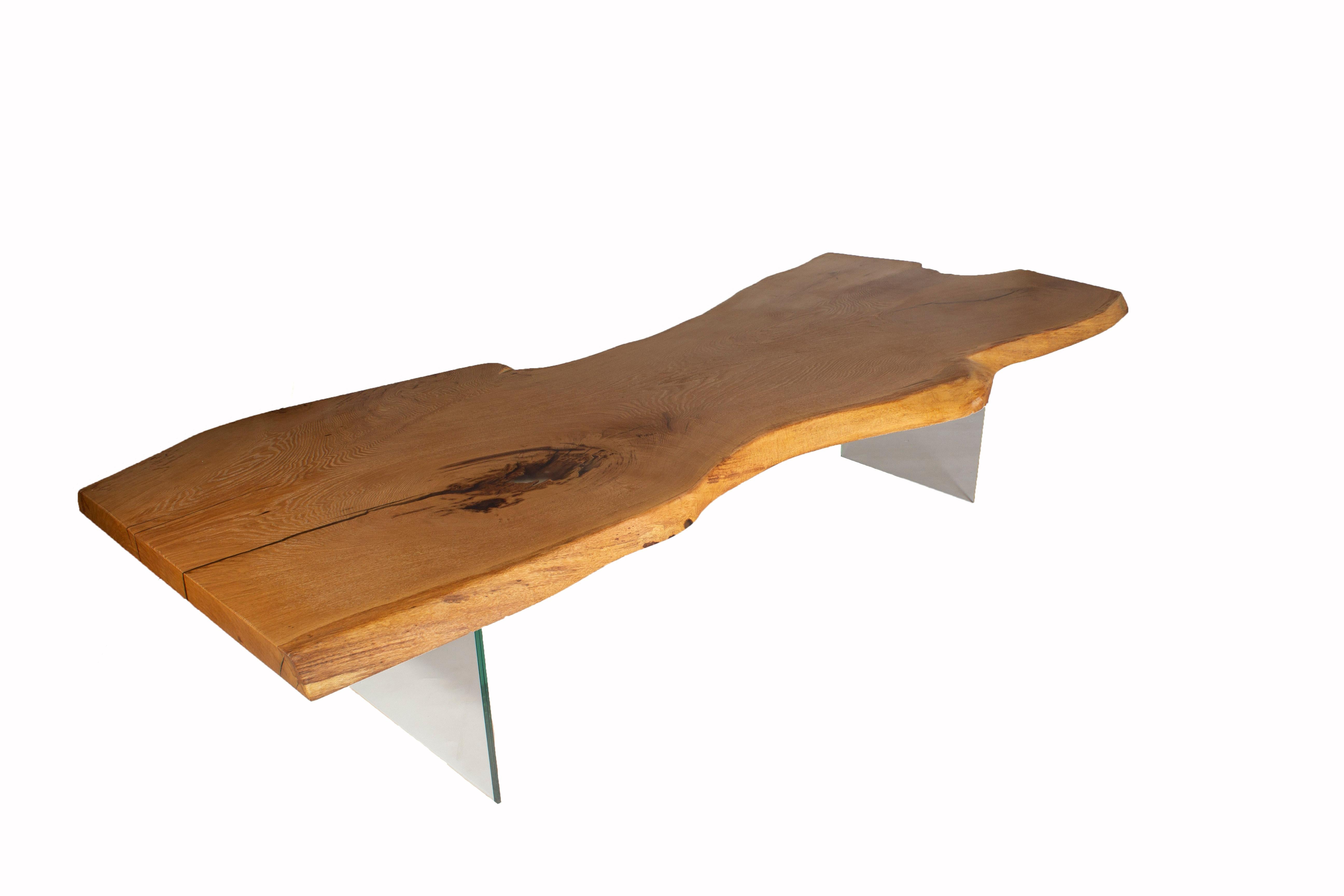 live edge dining table with glass
