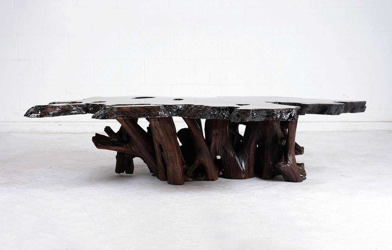 Lacquered Live Edge Burl Wood Coffee Table