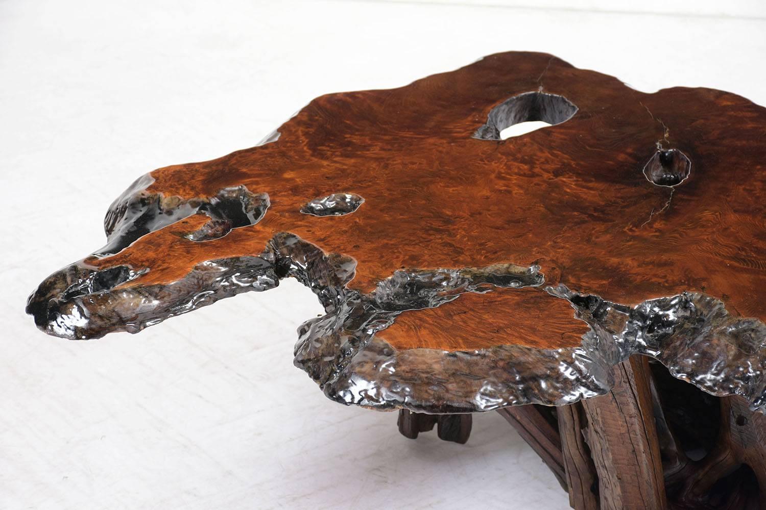 Live Edge Burl Wood Coffee Table In Excellent Condition In Los Angeles, CA
