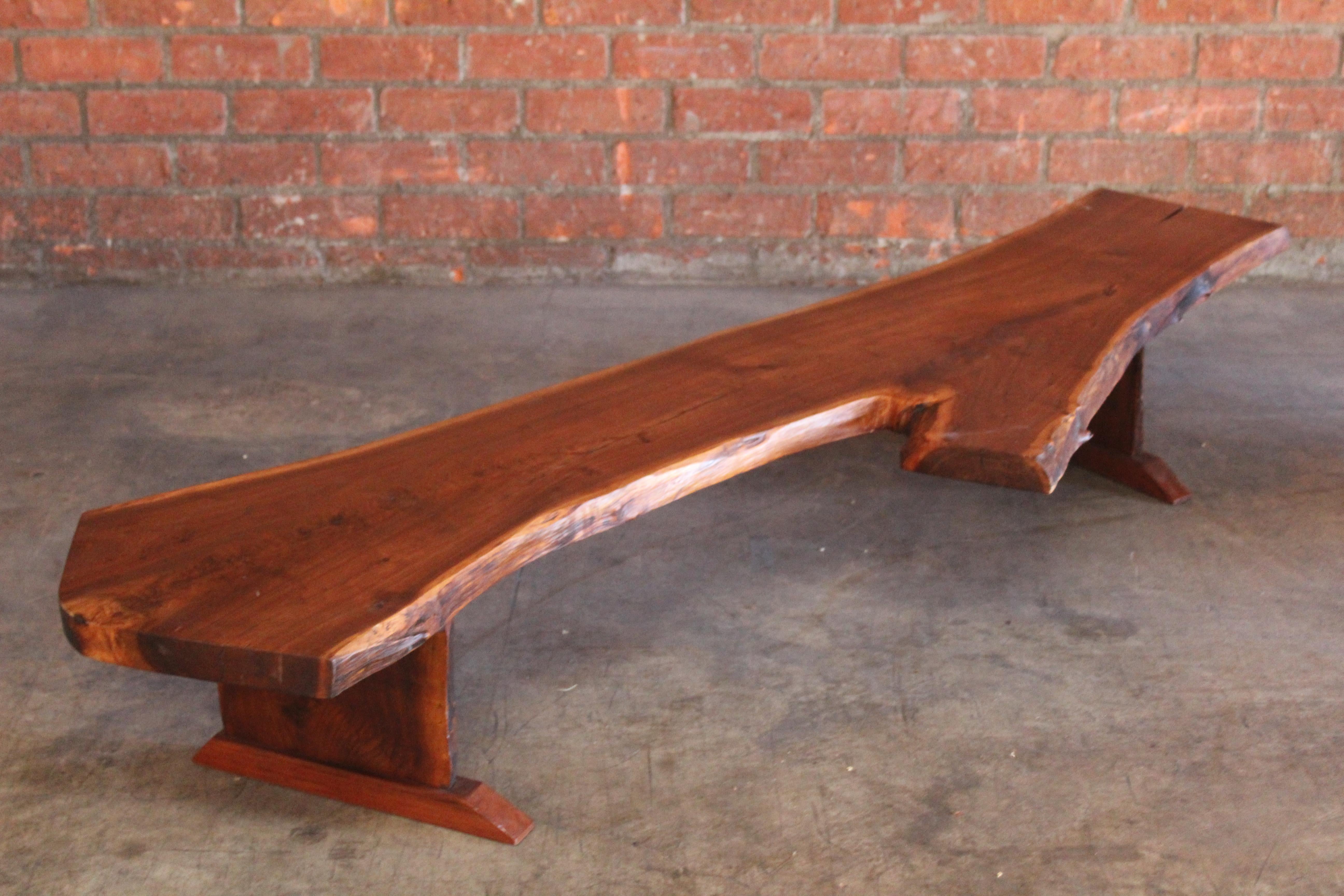 Live Edge Claro Walnut Nakashima Style Coffee Table, 1960s In Good Condition In Los Angeles, CA
