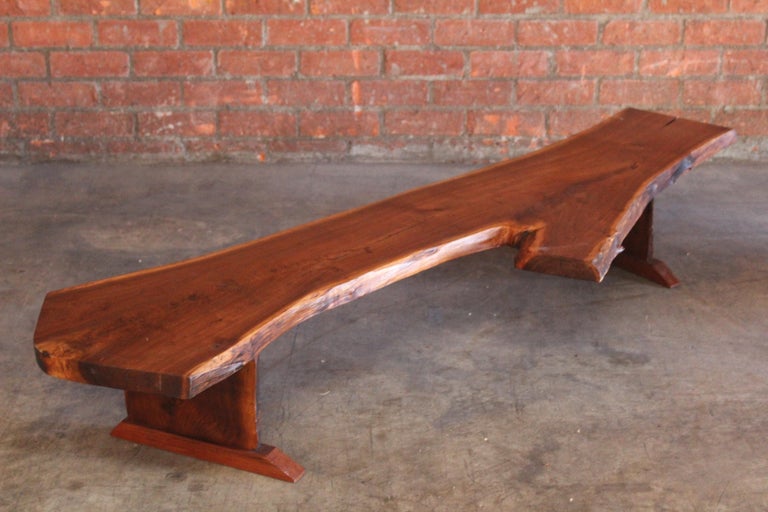 Live Edge Claro Walnut Nakashima Style Coffee Table, 1960s In Good Condition For Sale In Los Angeles, CA