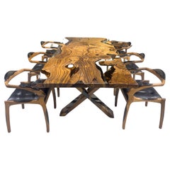 Live Edge Clear Epoxy Resin Dining Table - Chesnut Wood Table