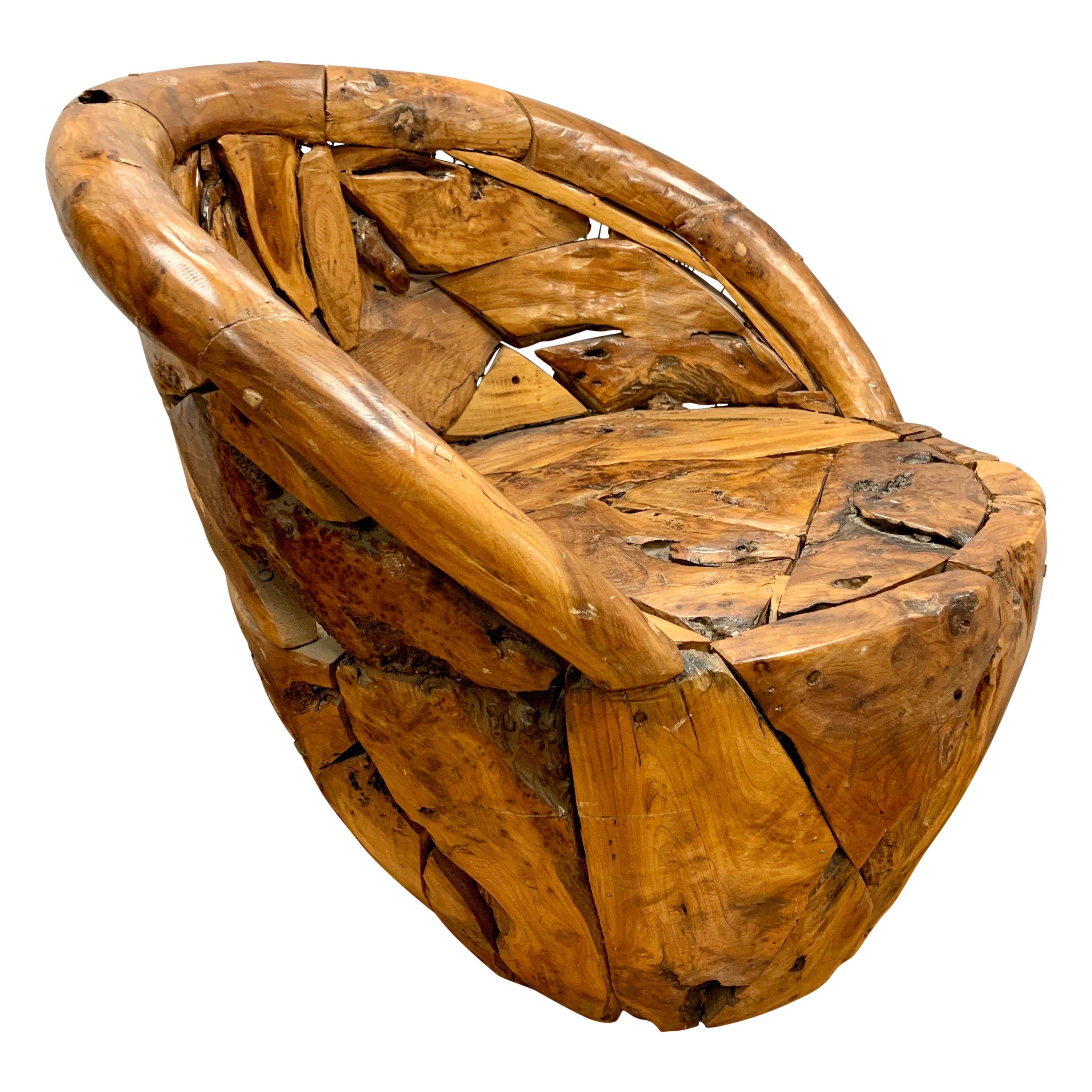 Organic Teak Tree Root Hand Crafted Club Chair