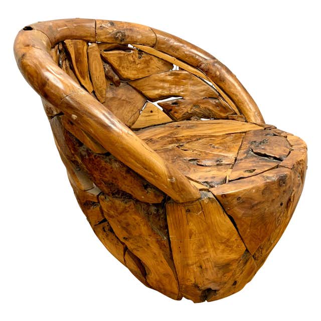 Organic Teak Tree Root Hand Crafted Club Chair For Sale at 1stDibs