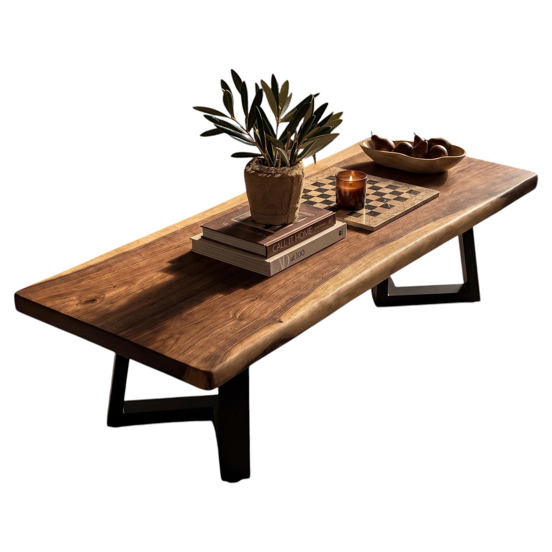 Live Edge Coffee Table - 20x50 Inches South American Walnut Wood Bench For Sale