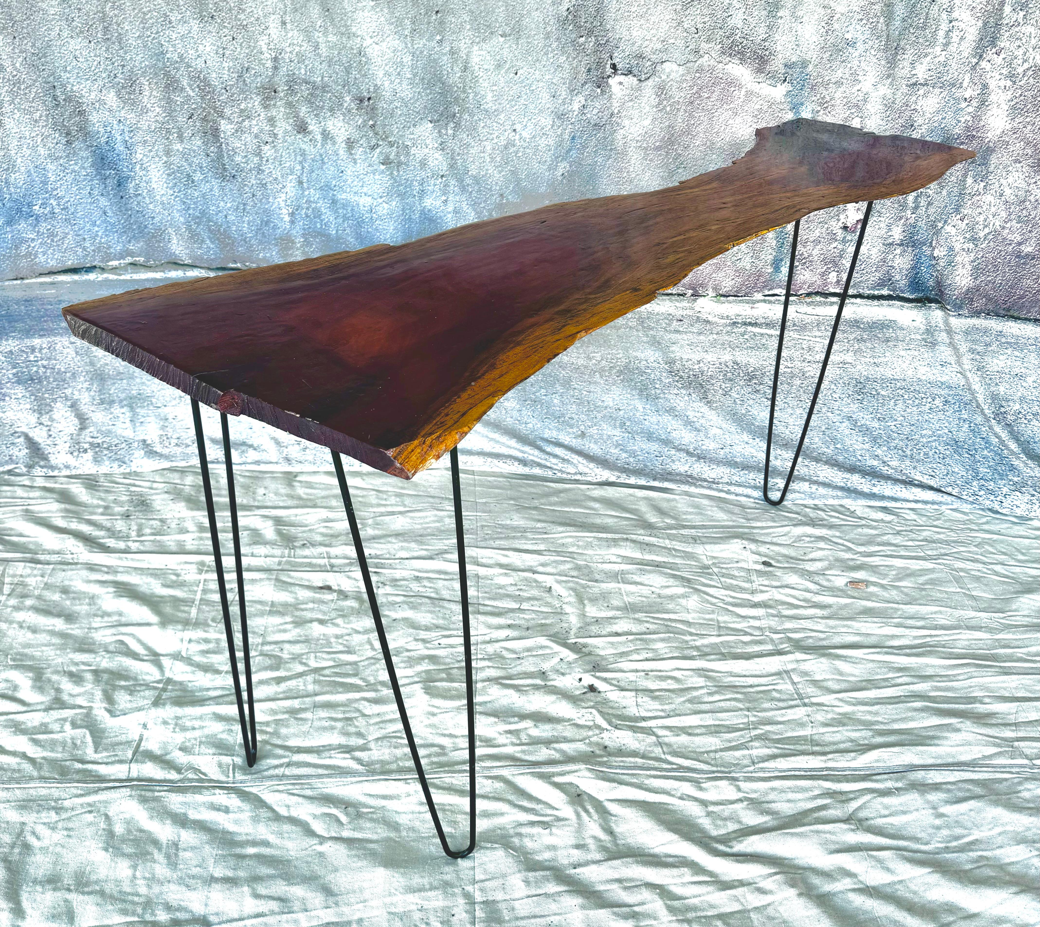 Table console Live Edge sur pieds en épingle à cheveux en vente 7