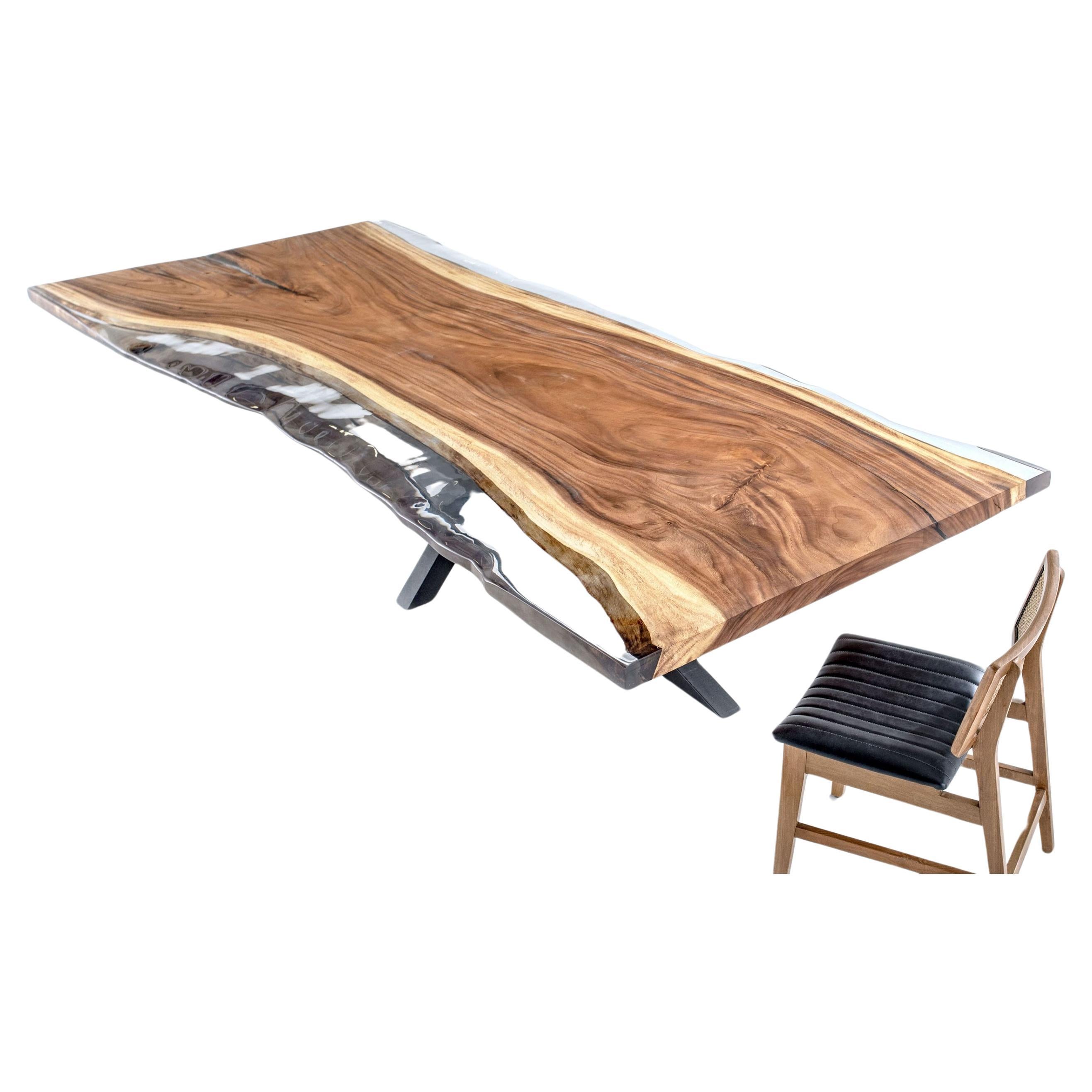 Live Edge Custom Clear Epoxy Resin Dining Table With Spider Base For Sale