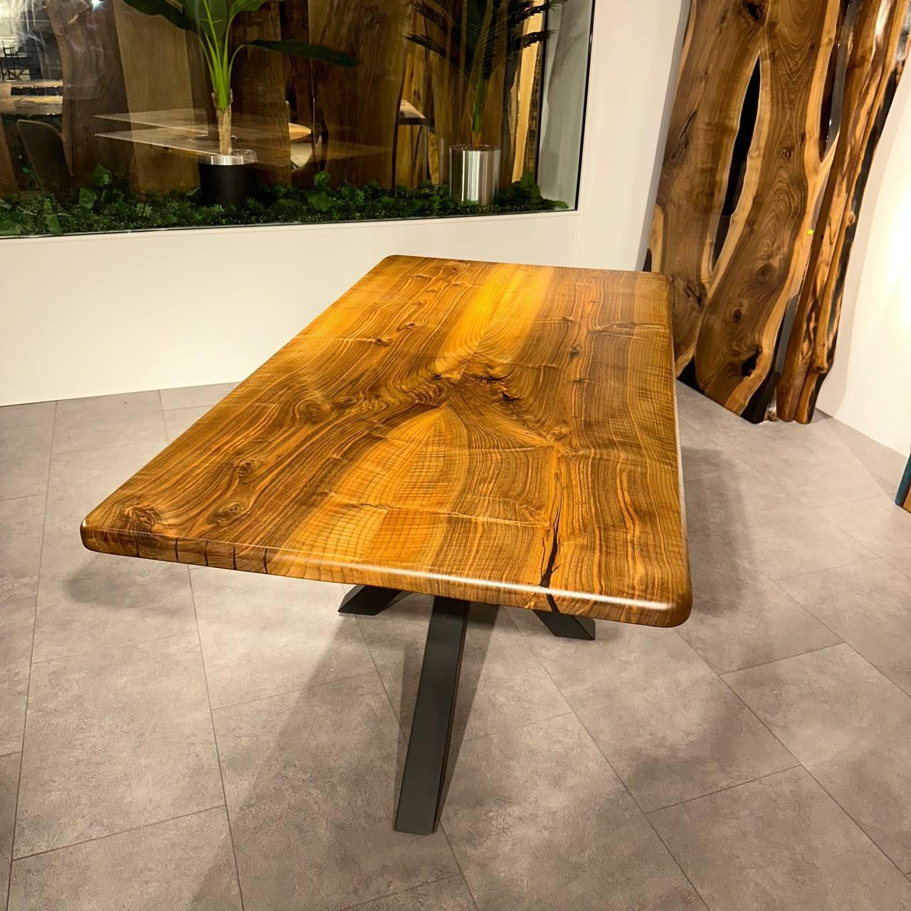 Hand-Carved Live Edge Custom Walnut Wood Natural Dining Table For Sale