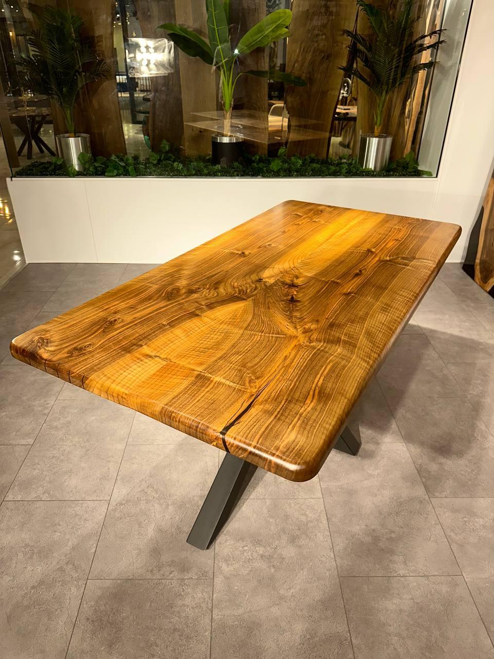 Contemporary Live Edge Custom Walnut Wood Natural Dining Table For Sale