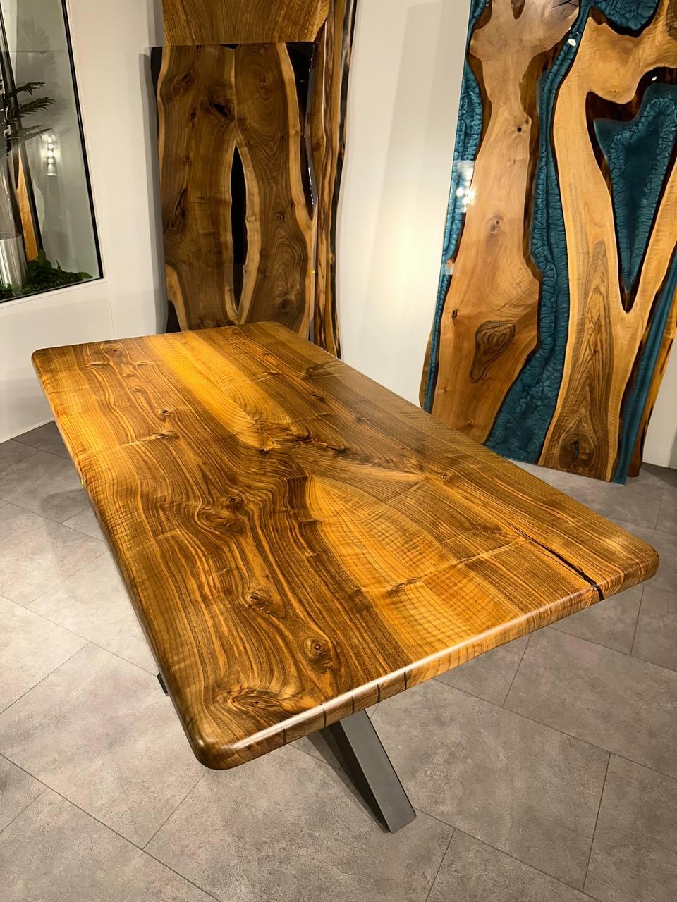 Epoxy Resin Live Edge Custom Walnut Wood Natural Dining Table For Sale