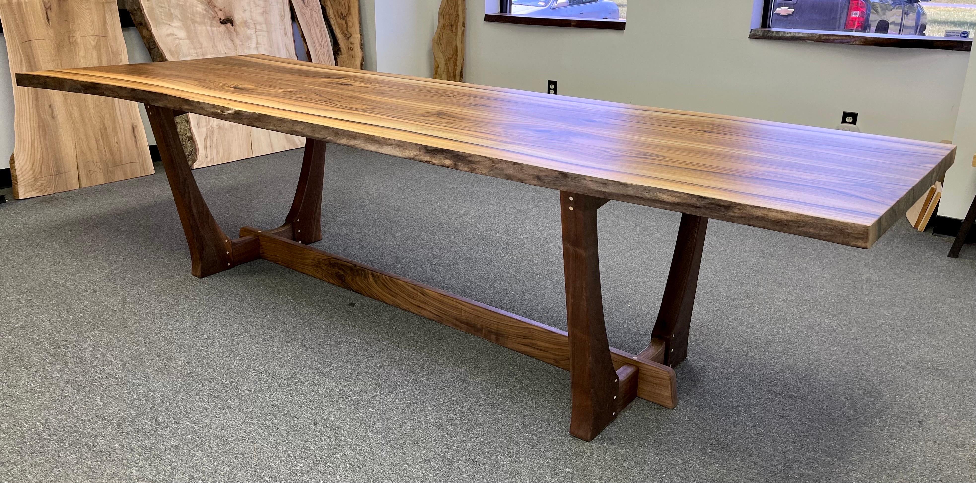 Live Edge Dining or Conference Table in English & Black Walnut After Nakashima 6