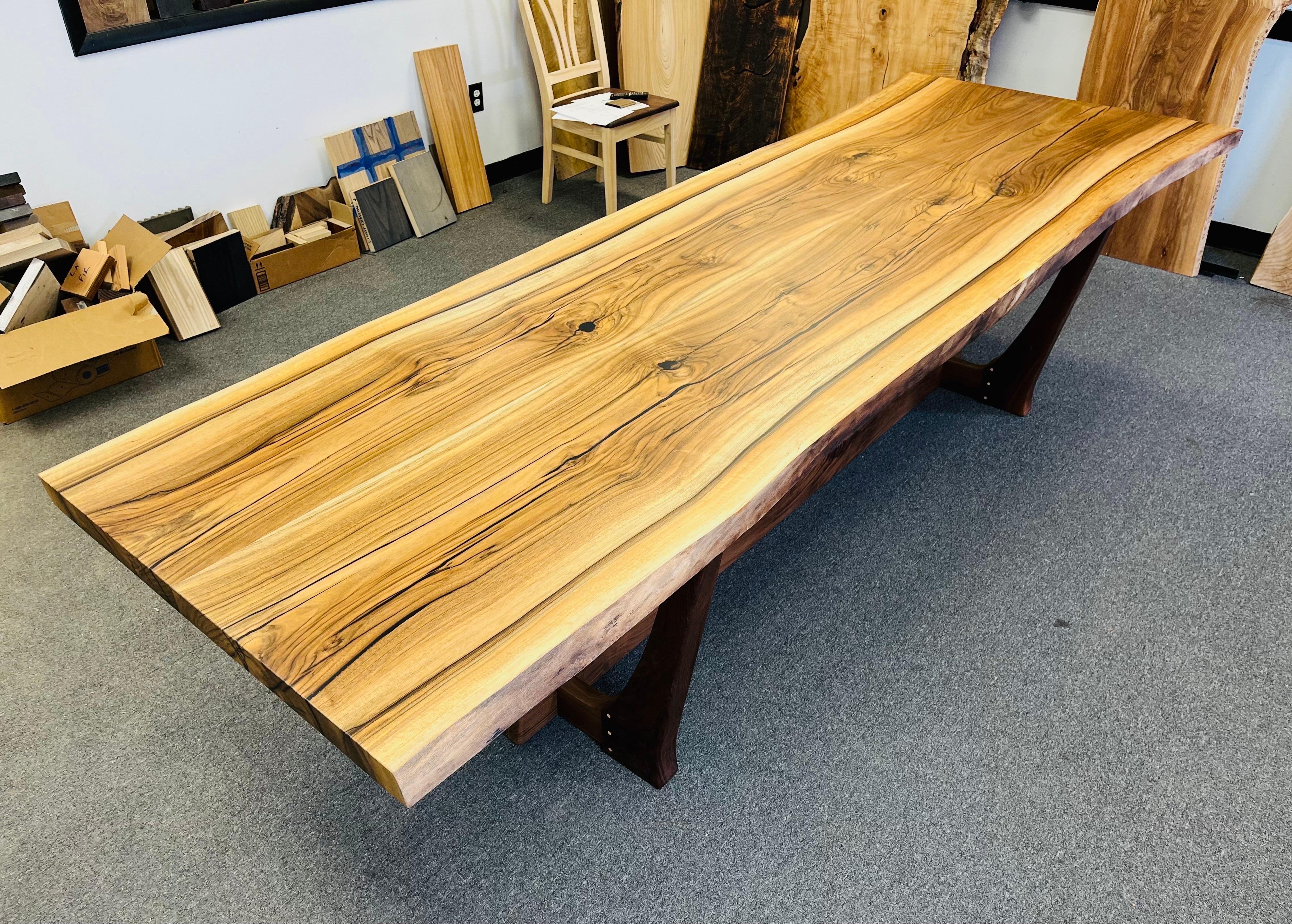 Mid-Century Modern Live Edge Dining or Conference Table in English & Black Walnut After Nakashima