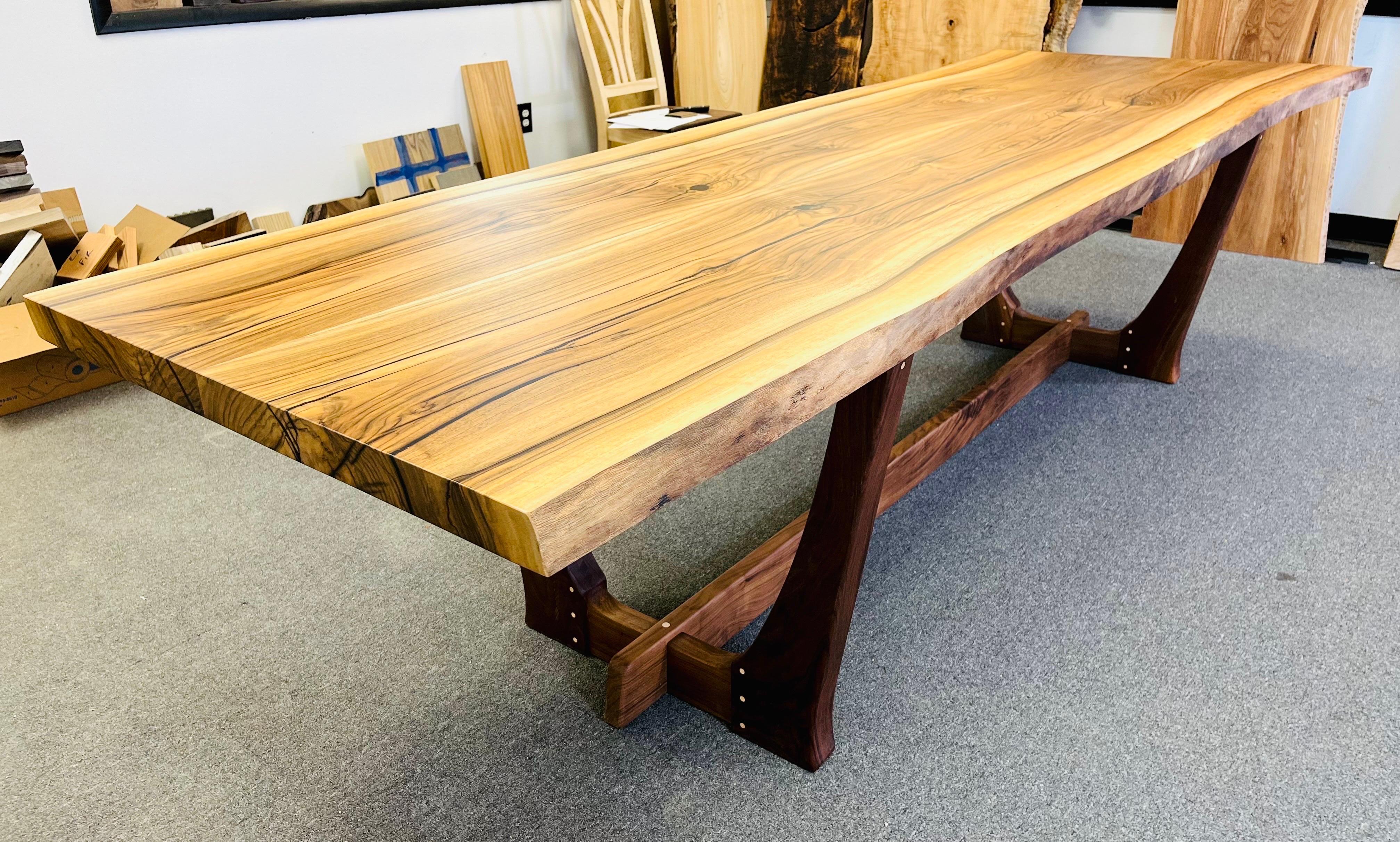American Live Edge Dining or Conference Table in English & Black Walnut After Nakashima