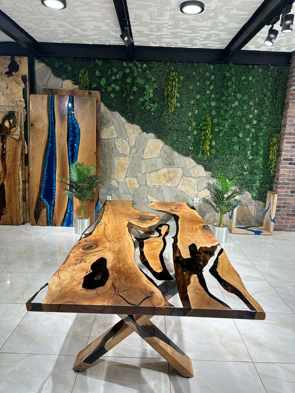Bark and Moss Design Epoxy Resin Table - Custom Natural Wood Table For ...