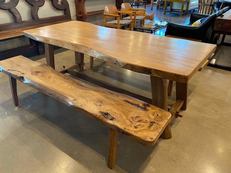 Live Edge Dining Table with Benches, France, 1960-70's